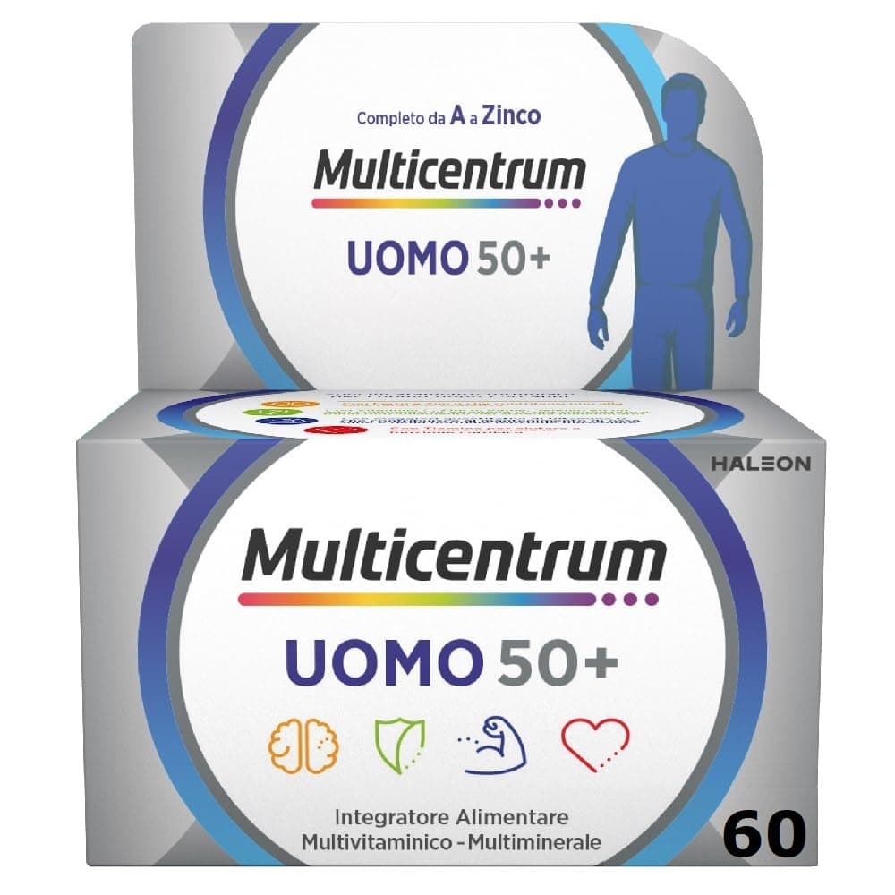 Multicentrum Uomo 50+ Integratore Alimentare Multivitaminico Completo, con Vitamina D3, Supporto Contro la Stanchezza per Uomini oltre 50 anni, 60 Compresse