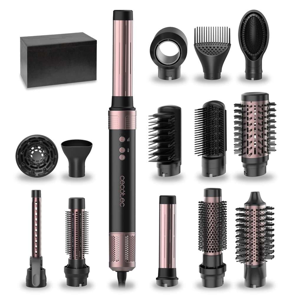 Cecotec Brosse Soufflante avec 14 Têtes, Technologie Coanda CeramicCare 14in1 AirGlam Noir. Brosse Chauffante 1400W, Moteur Numérique, Éliminateur de Frisottis, 3 Températures
