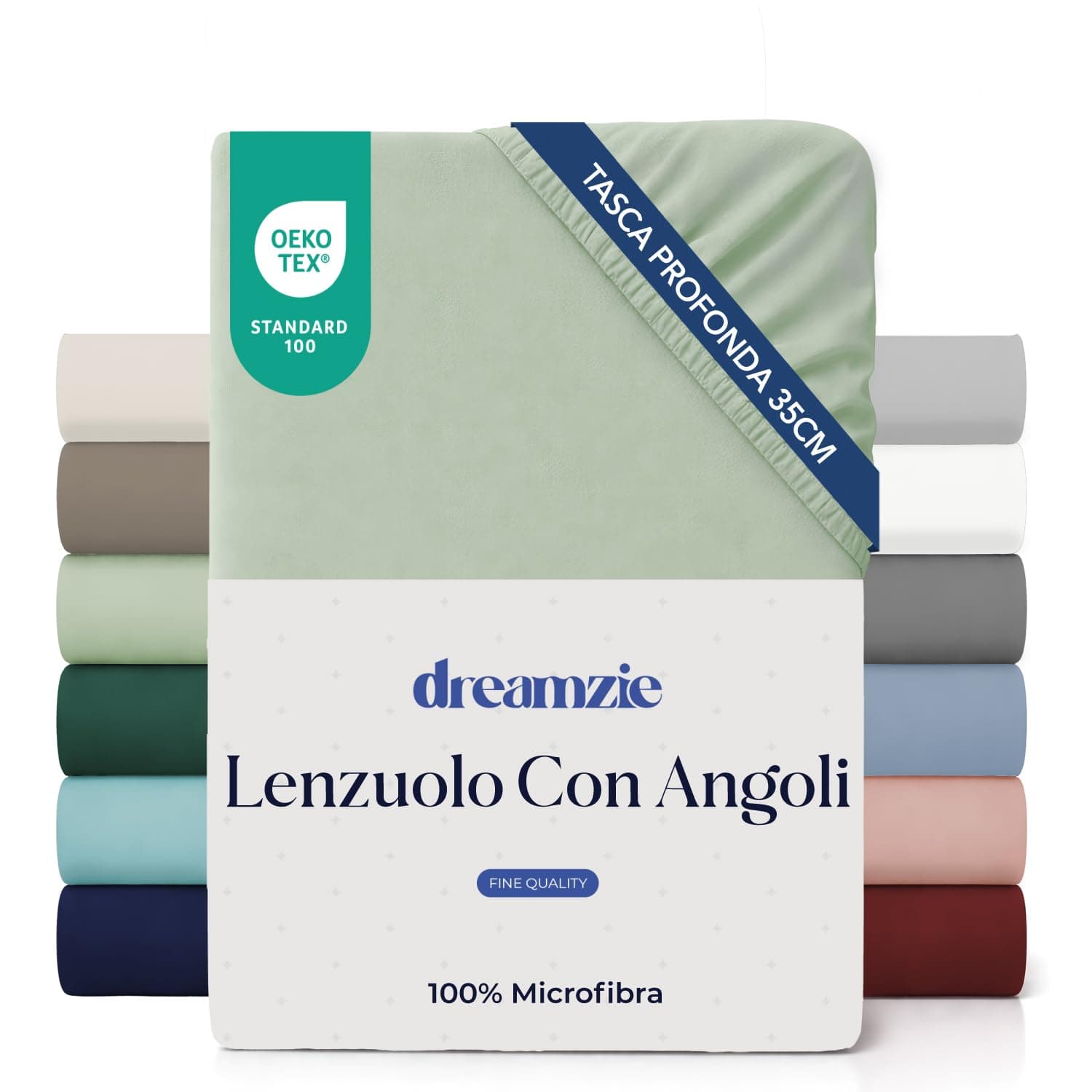 Dreamzie Lenzuolo con Angoli una Piazza e Mezza 135 x 190 cm - Angoli da 35 cm per Materassi Spessi - 100% Microfibra - Verde Chiaro, Certificato senza Prodotti Chimici (Oeko-TEX)