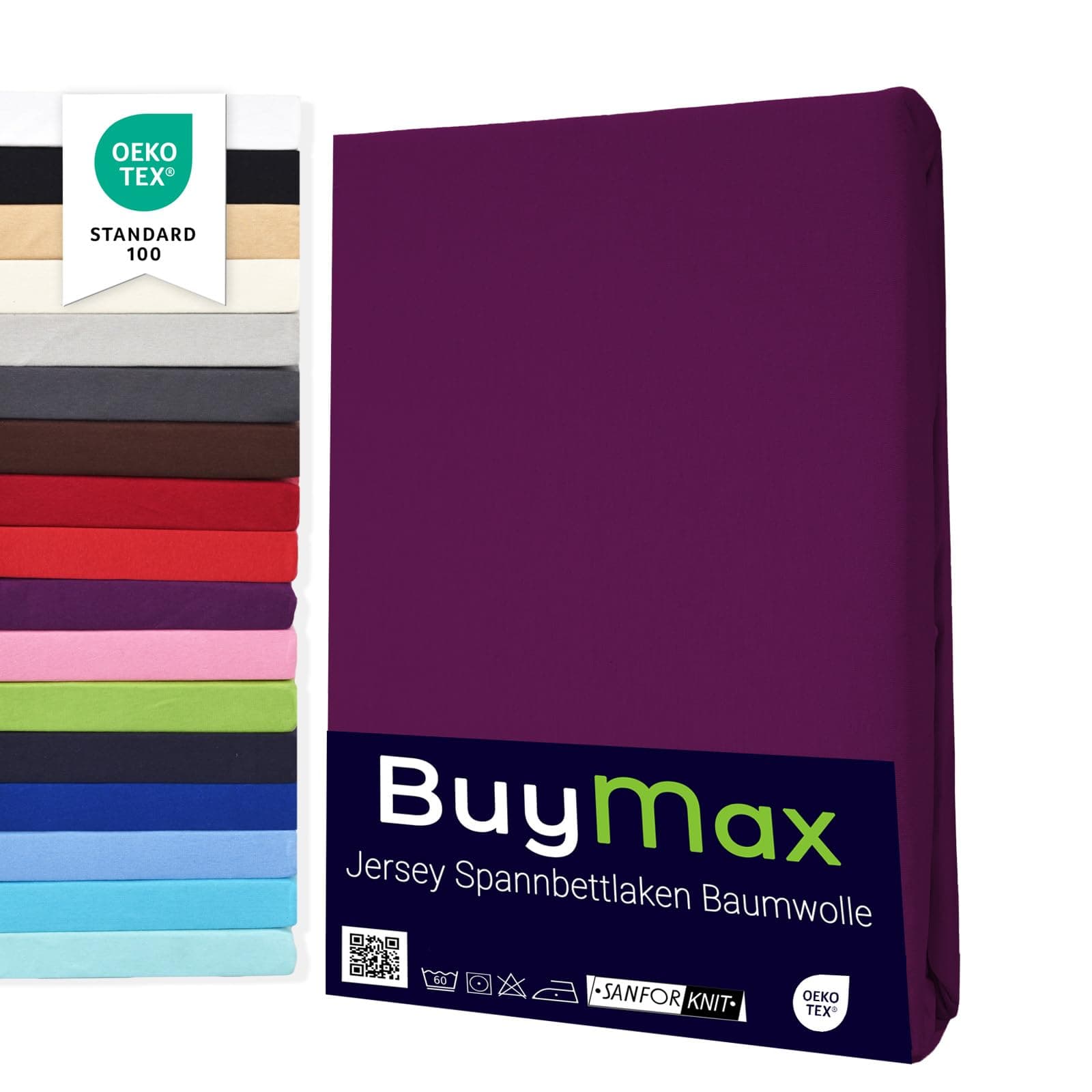 Buymax Spannbettlaken 120x200cm Baumwolle 100% Spannbetttuch Bettlaken Jersey, Matratzenhöhe bis 25 cm, Farbe Aubergine