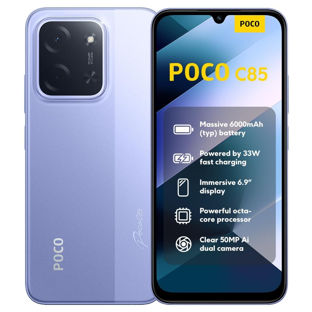 XIAOMI Poco C85, Smartphone 6+128GB, 6,9" 120Hz Display 7,99mm Design, MediaTek Helio G81-Ultra Octa-Core, 50MP AI-Zweifach-Kamera, 6000mAh, Purple, Ladegerät Nicht im Lieferumfang enthalten