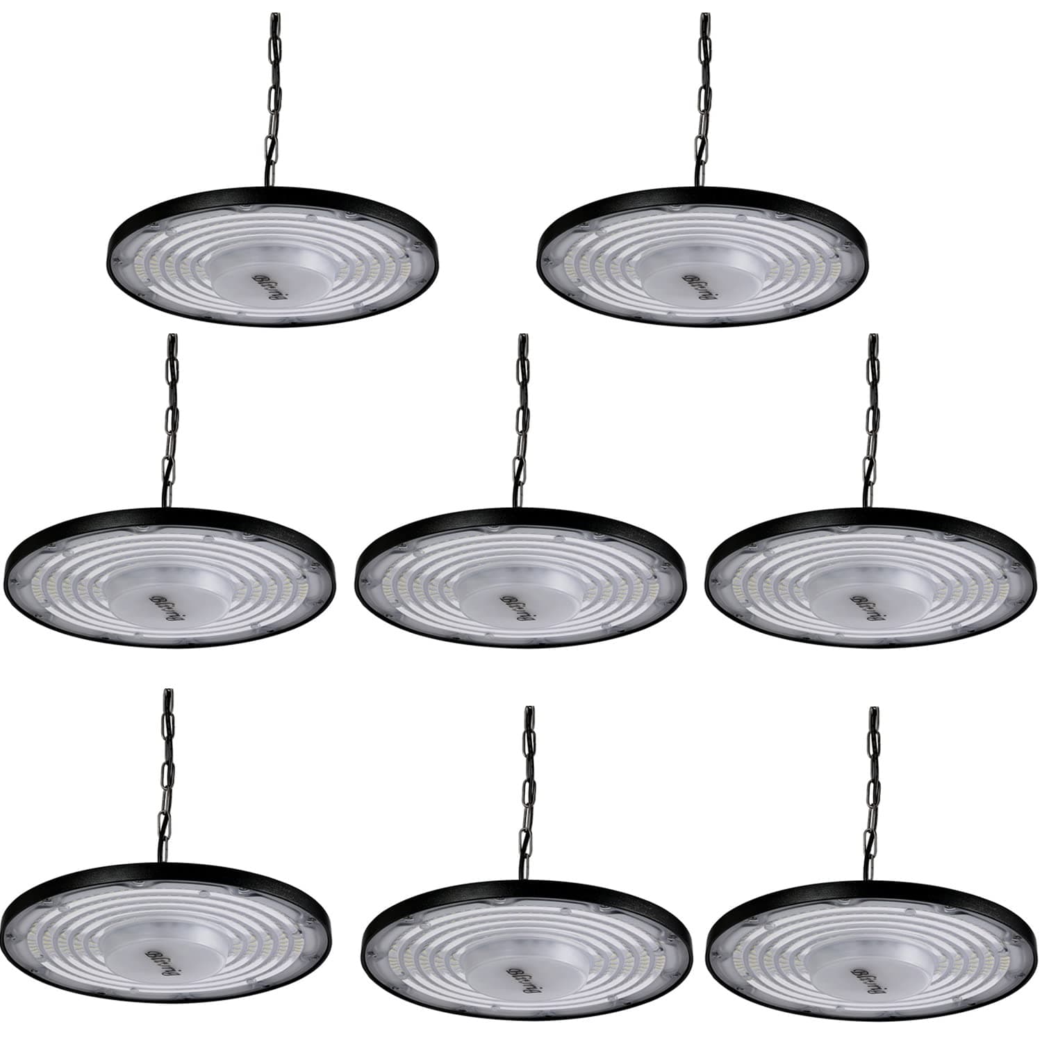 8PCS 200W Campana LED Lampara Industrial UFO Blanco Frío 6500K Interior, Blivrig 20000LM Alto Techo Luz con Cadena Metálica, Focos LED Impermeable IP65, para Naves, Muelle, Fábricas, Almacén