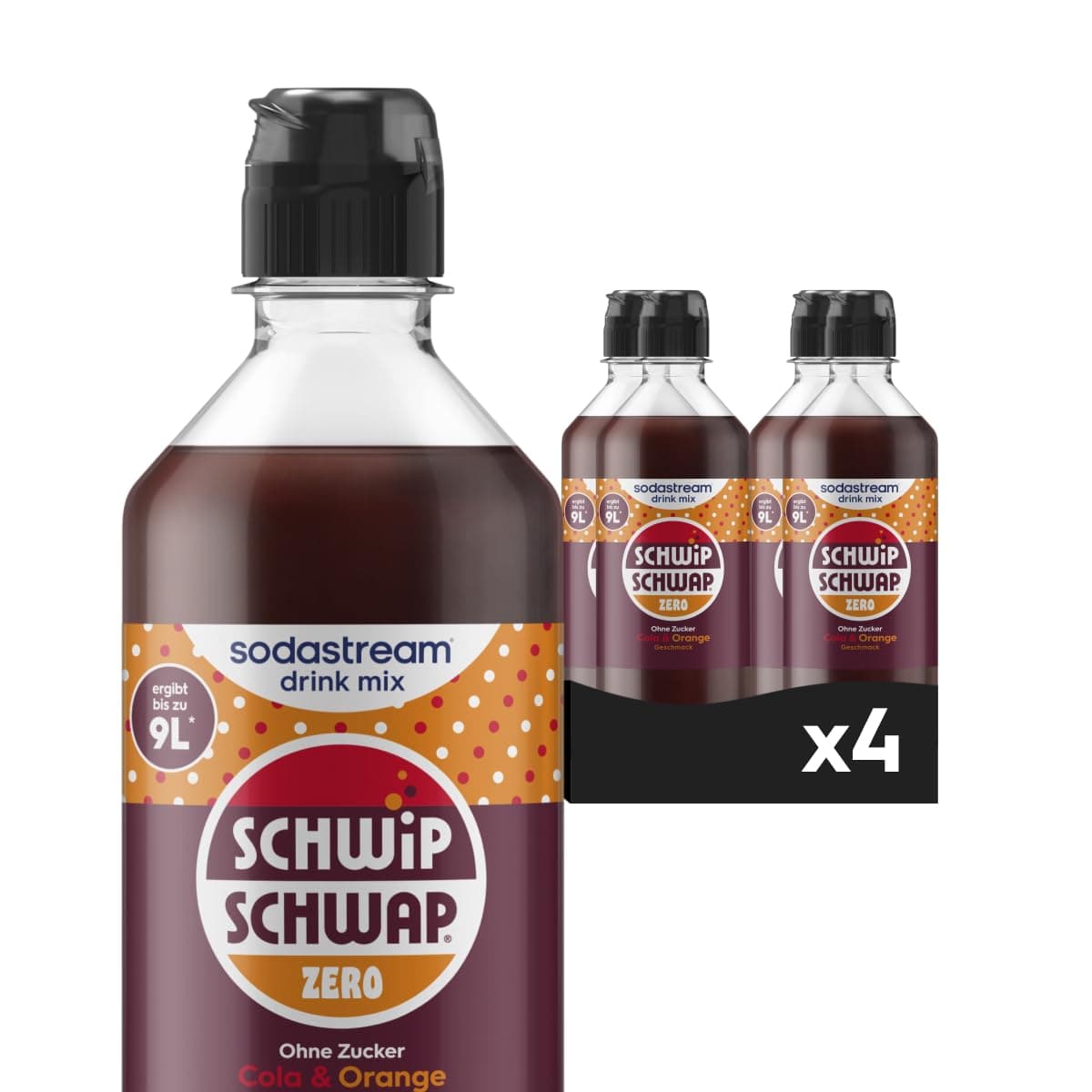 Sodastream drink mix Schwip Schwap Zero Zucker – zuckerfreier Sirup für gesprudeltes & stilles Wasser, 4er Pack (4 x 440 ml), ergibt bis zu 9L Fertiggetränk