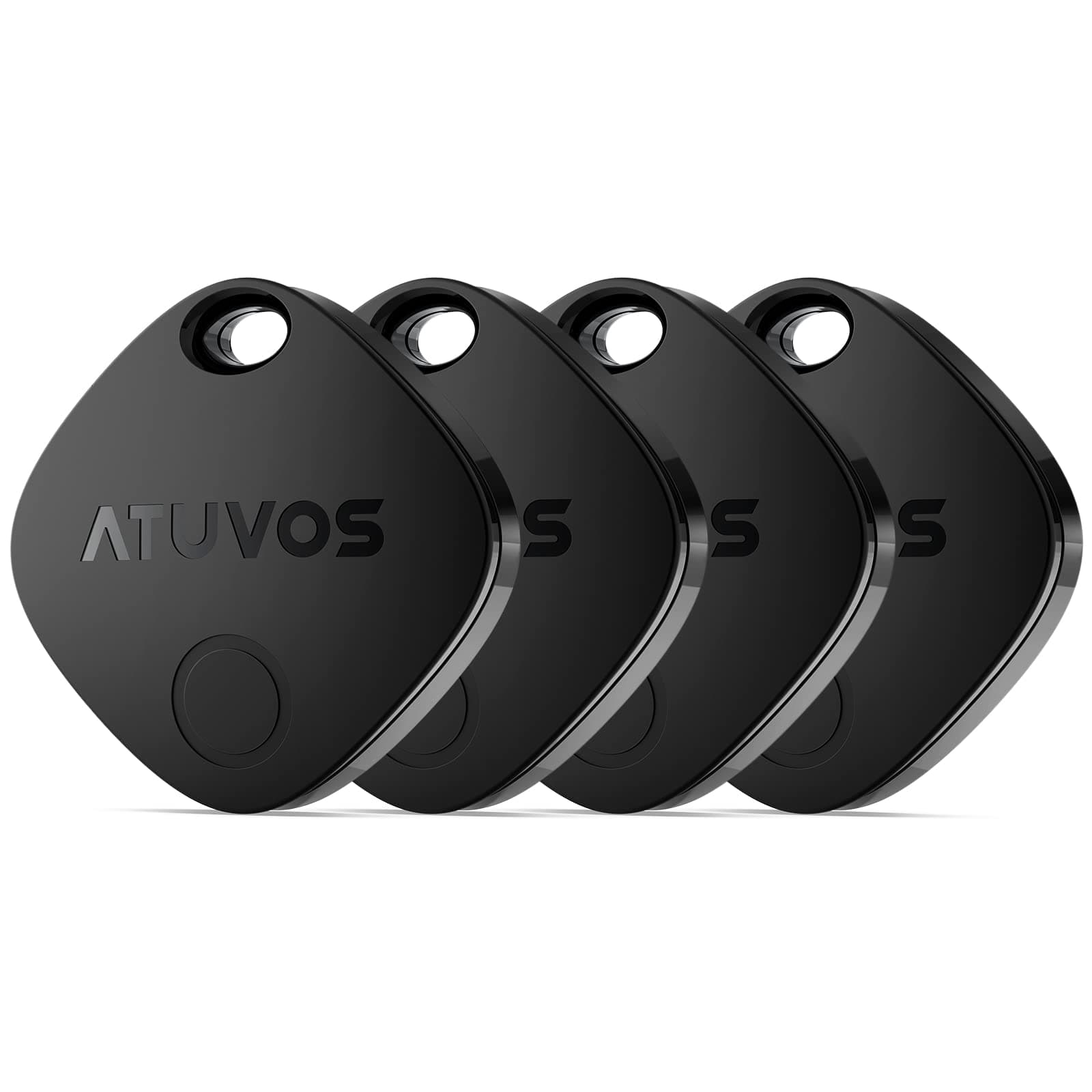 ATUVOS Air Tag Smart Tracker 4 pezzi Nero, Bluetooth Trova oggetti Compatibile con Apple Dov'è (solo iOS, Android non supportato), Localizzatore Chiavi per Borse, Bagagli, Zaini, Batteria Sostituibile