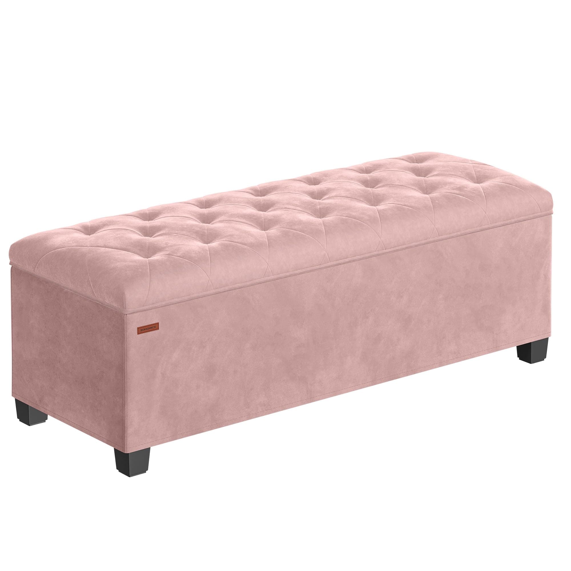 SONGMICS Puff Almacenaje, Baúl con Patas, 40 x 110 x 39 cm, Banco de Pie de Cama, Banco Almacenaje, Soporta hasta 300 kg, para Sala de Estar, Dormitorio, Entrada, Rosa Jalea LSF089R01