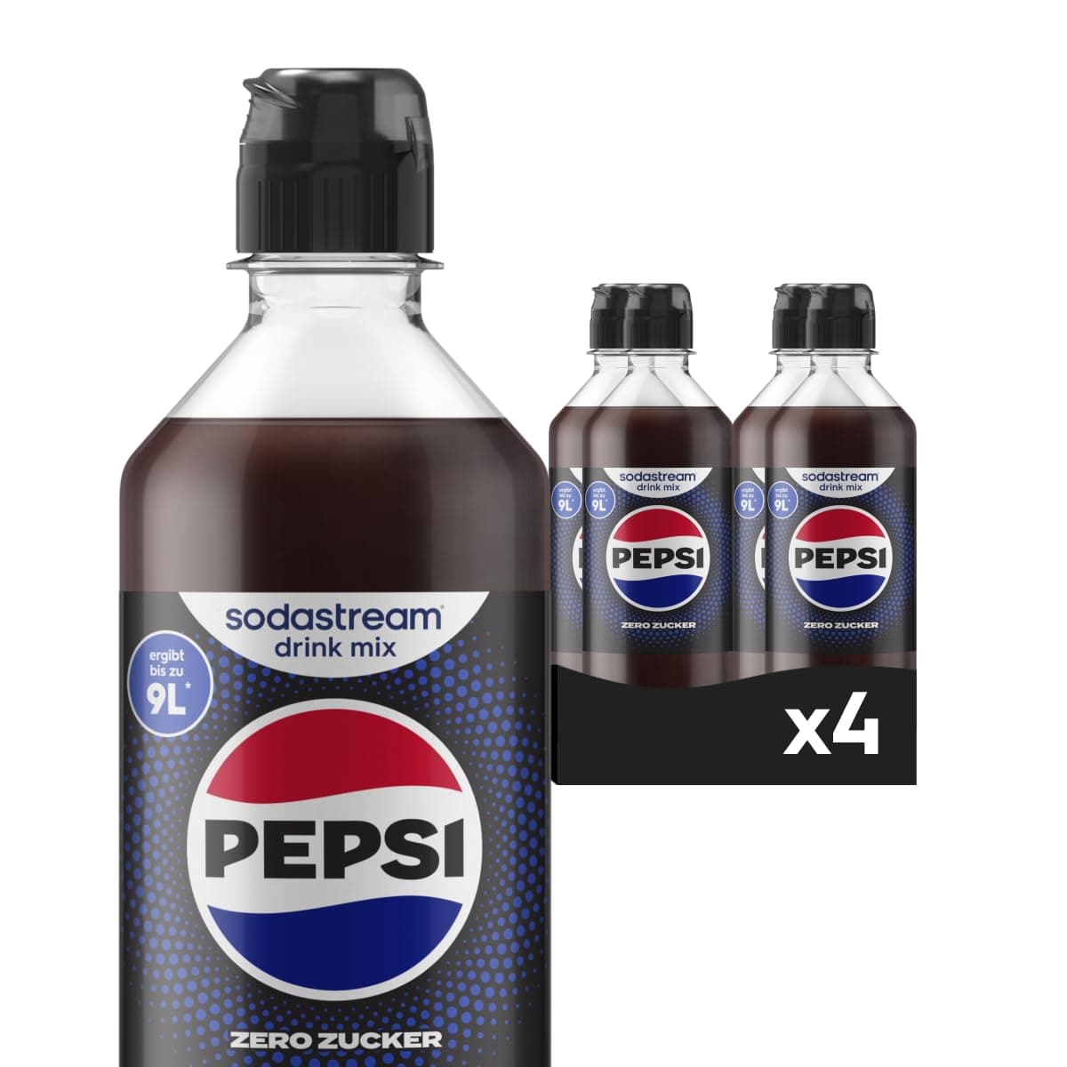 Sodastream drink mix Pepsi Zero Zucker – zuckerfreier Sirup für gesprudeltes & stilles Wasser, 4er Pack (4 x 440 ml), ergibt bis zu 9L Fertiggetränk