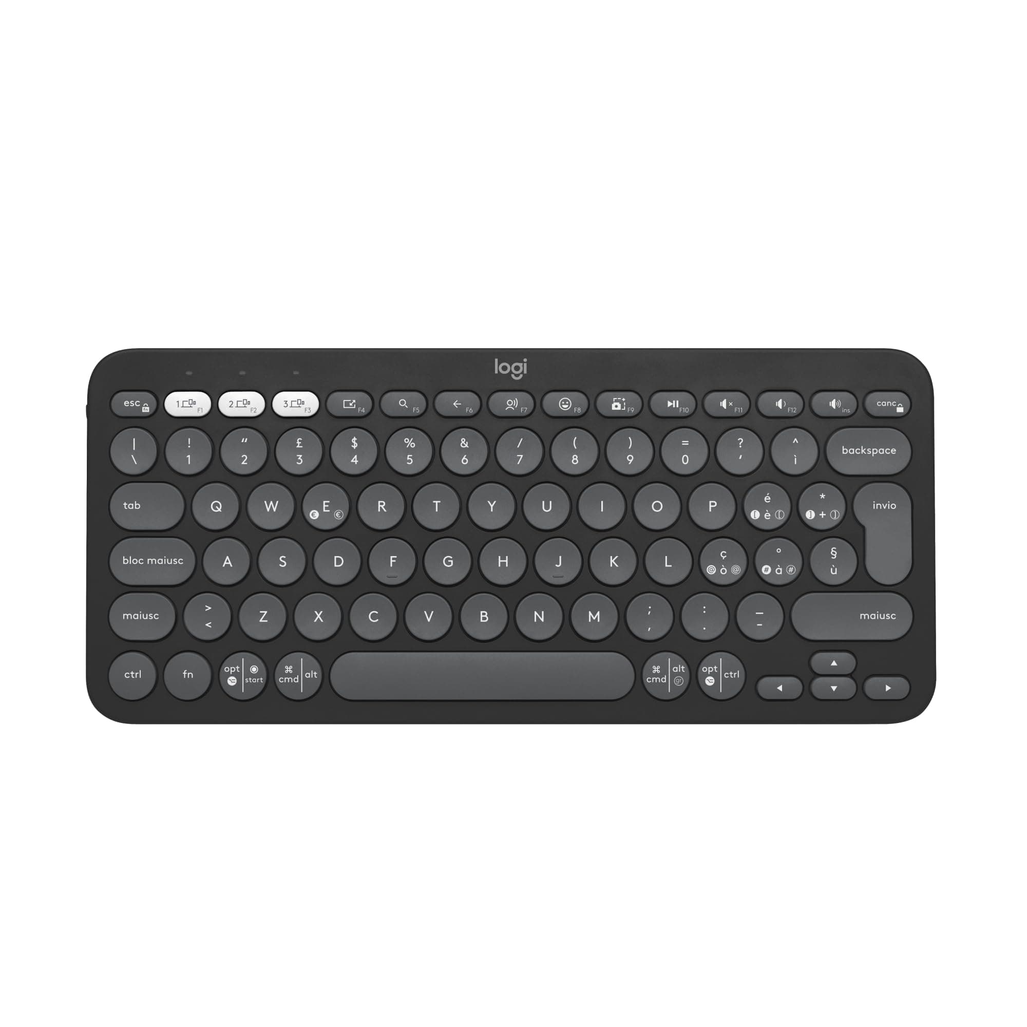 Logitech Pebble Keys 2 K380s, tastiera Bluetooth multidispositivo con tasti di scelta rapida personalizzabili, sottile e portatile, Easy-Switch per Windows, macOS, iPadOS, Android, ITA QWERTY, Grafite