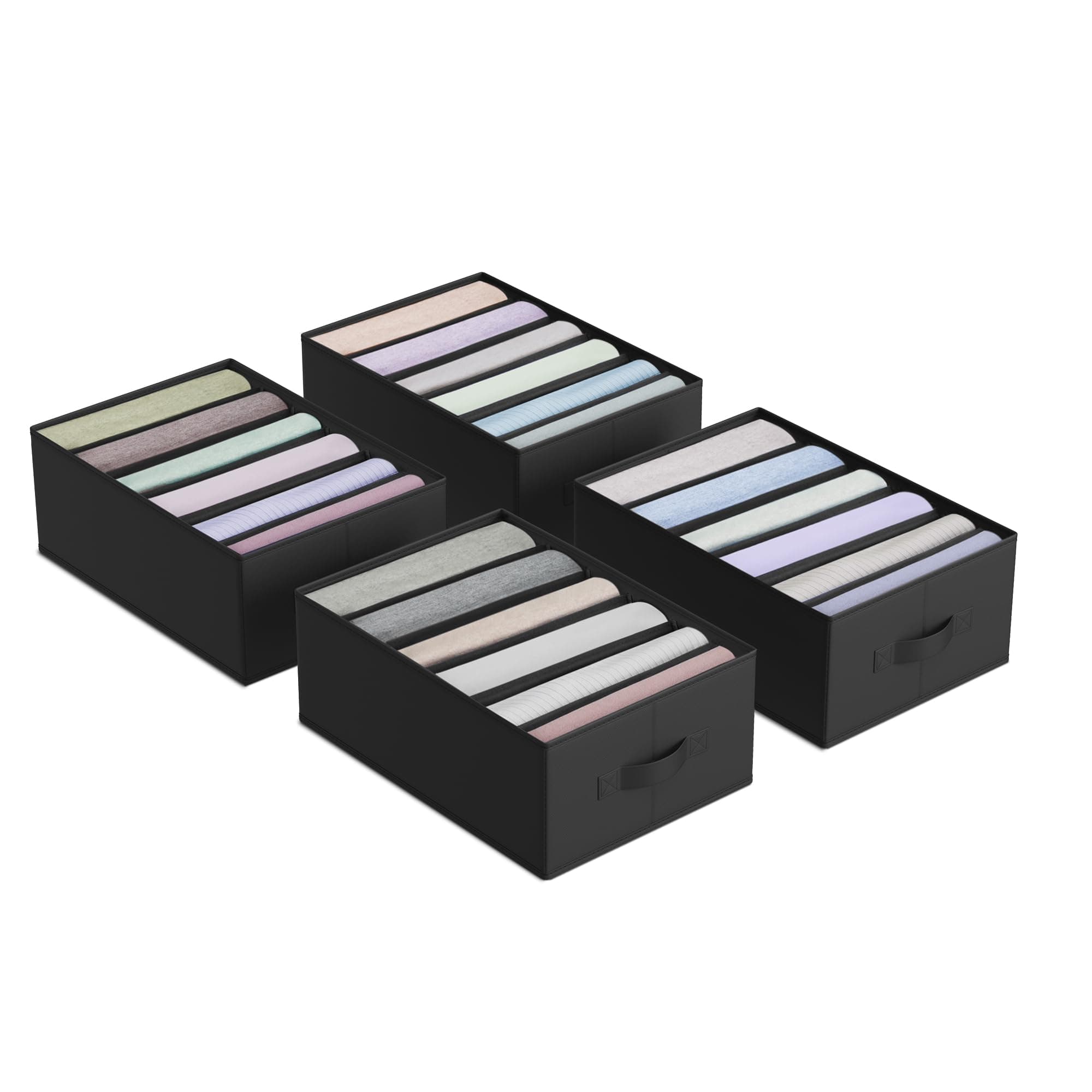 SONGMICS Kleiderschrank-Organizer 4er Set, Aufbewahrungsbox 6 Fächer, Schubladen-Ordnungssystem, Ordnungsboxen faltbar, 42 x 30 x 17 cm, für Hosen, Kleidung, tintenschwarz RUS009B04