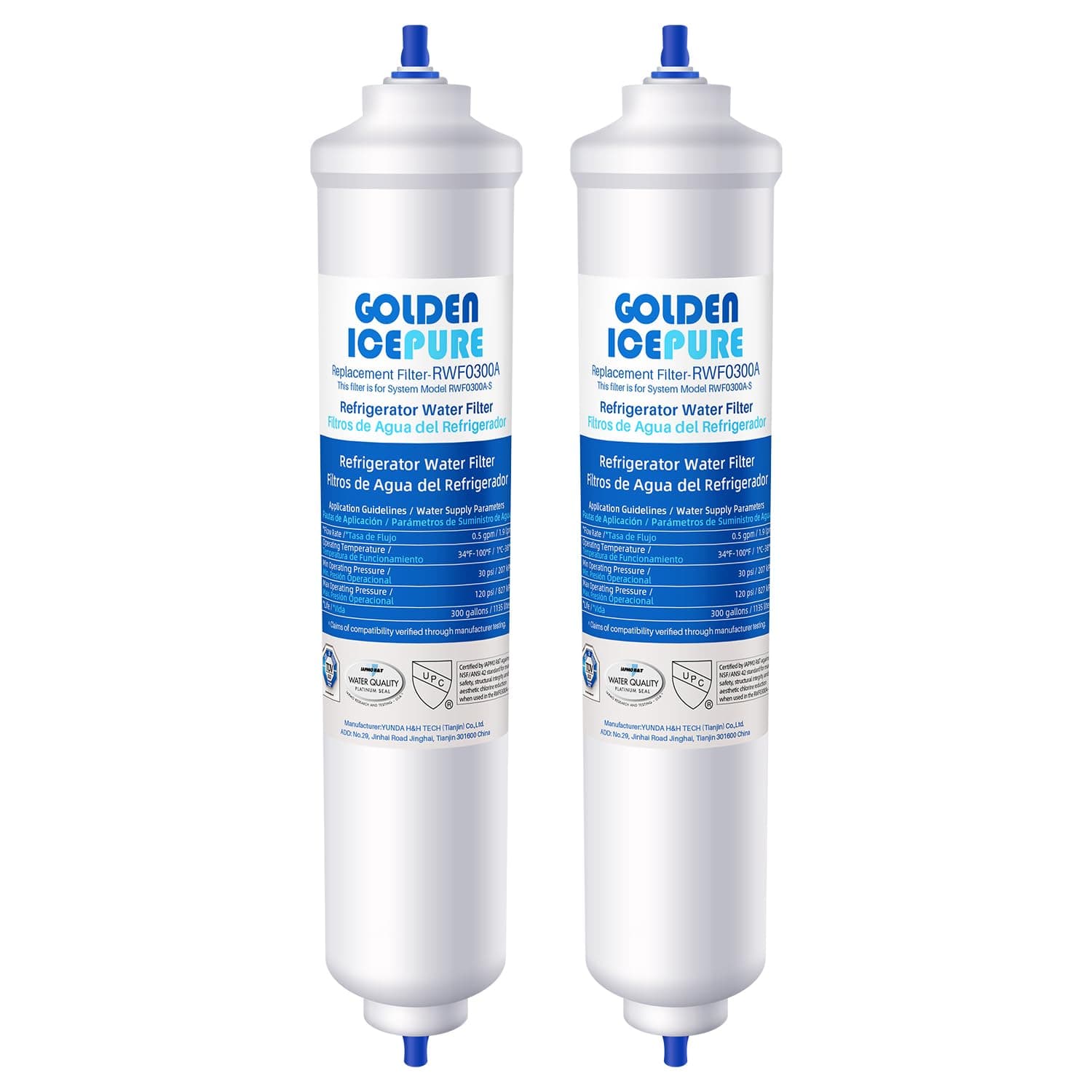 GOLDEN ICEPURE Filtro de agua para refrigerador Compatible Con Samsung DA29-10105J, DA29-10105J HAFEX/EXP, DA99-02131B, WSF-100, EF9603, HAIER LG Refrigerador de línea, 2 piezas,