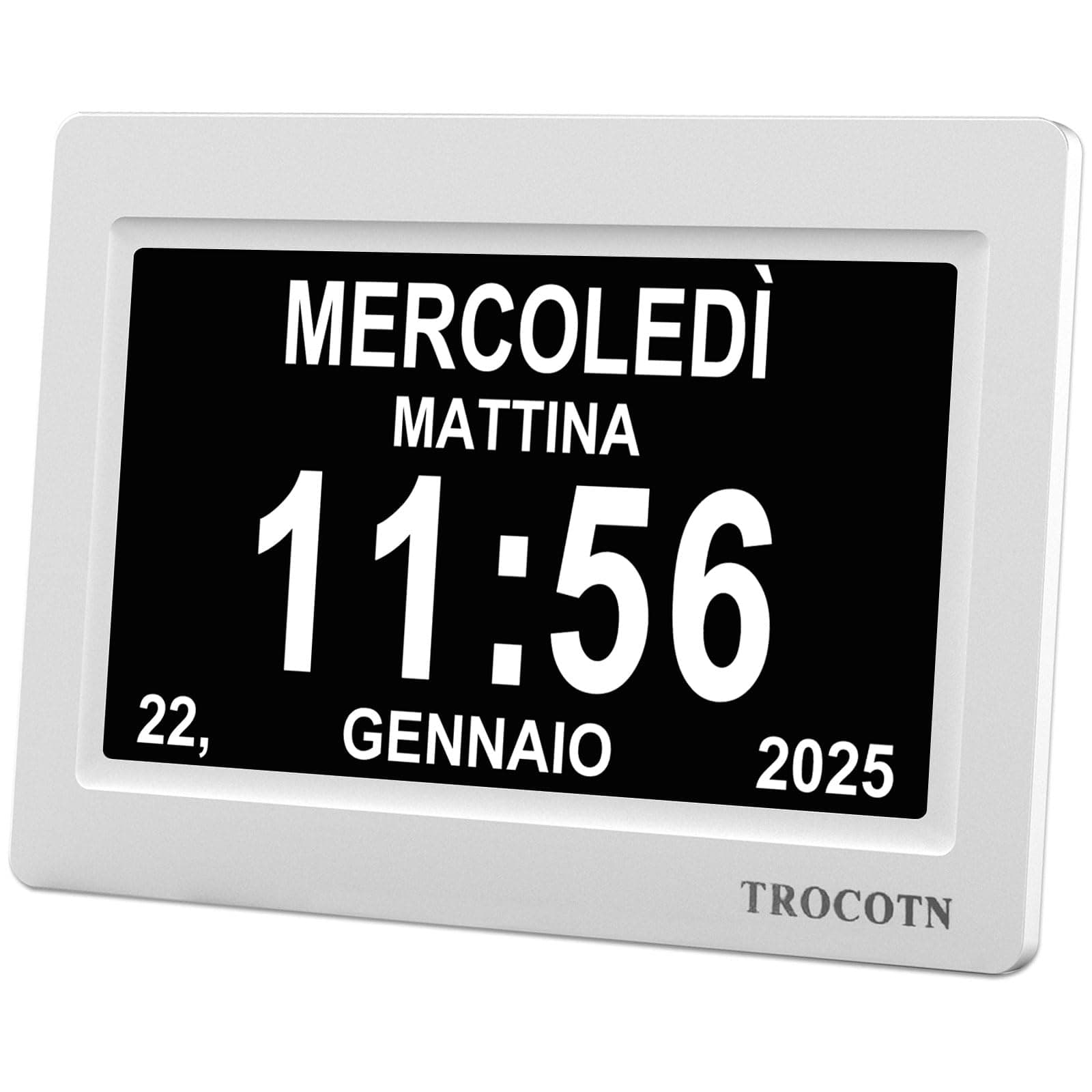 TROCOTN Orologio digitale da 7 Pollici Calendario Orologio da parete con ampio display Sveglia (Bianco)