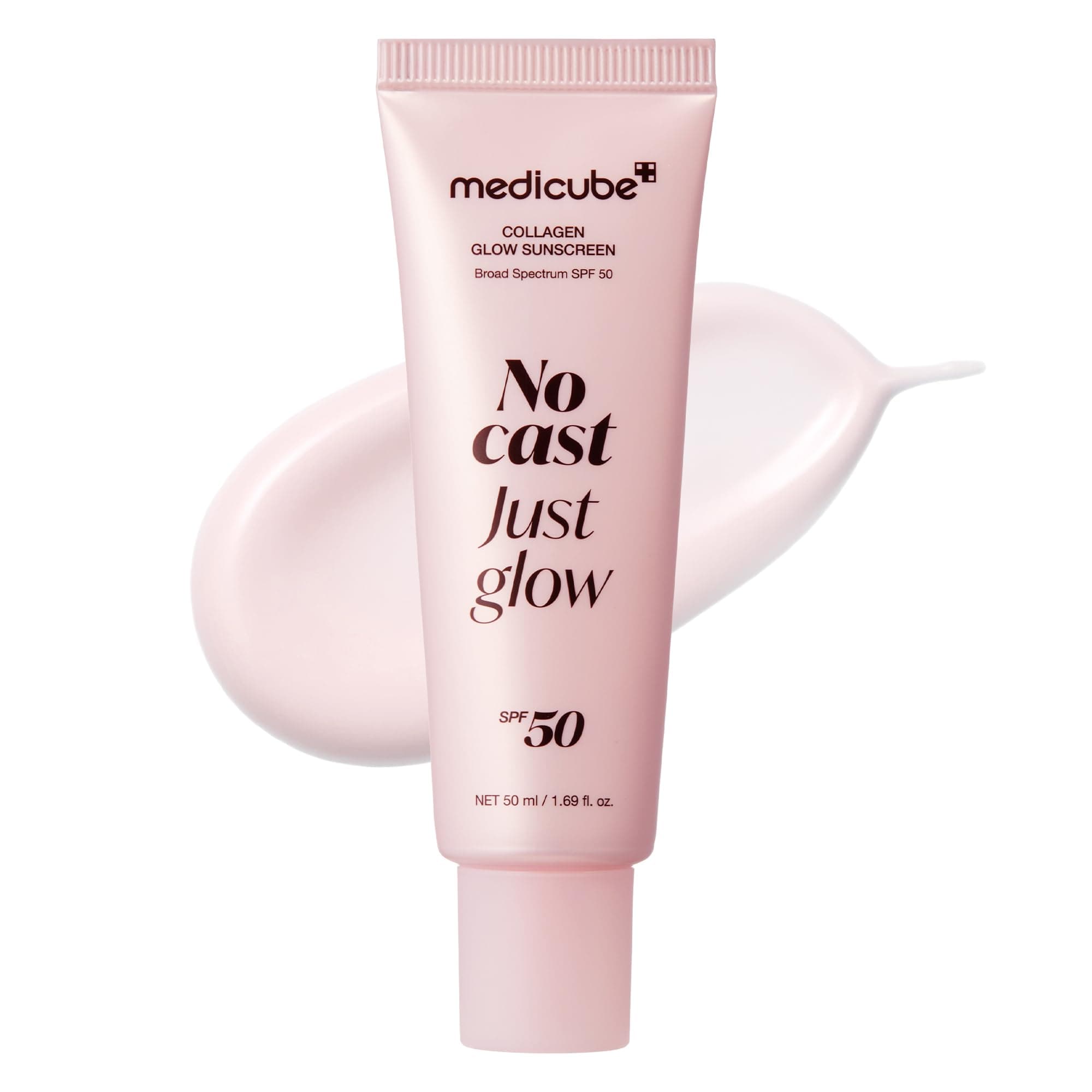 medicube No Cast Just Glow Collagen Sunscreen SPF 50, Protector Solar con Colágeno, Ligero, Hidratante y No Pegajoso, con Péptidos y Cica para Calmar e Iluminar la Piel, Skincare Coreano