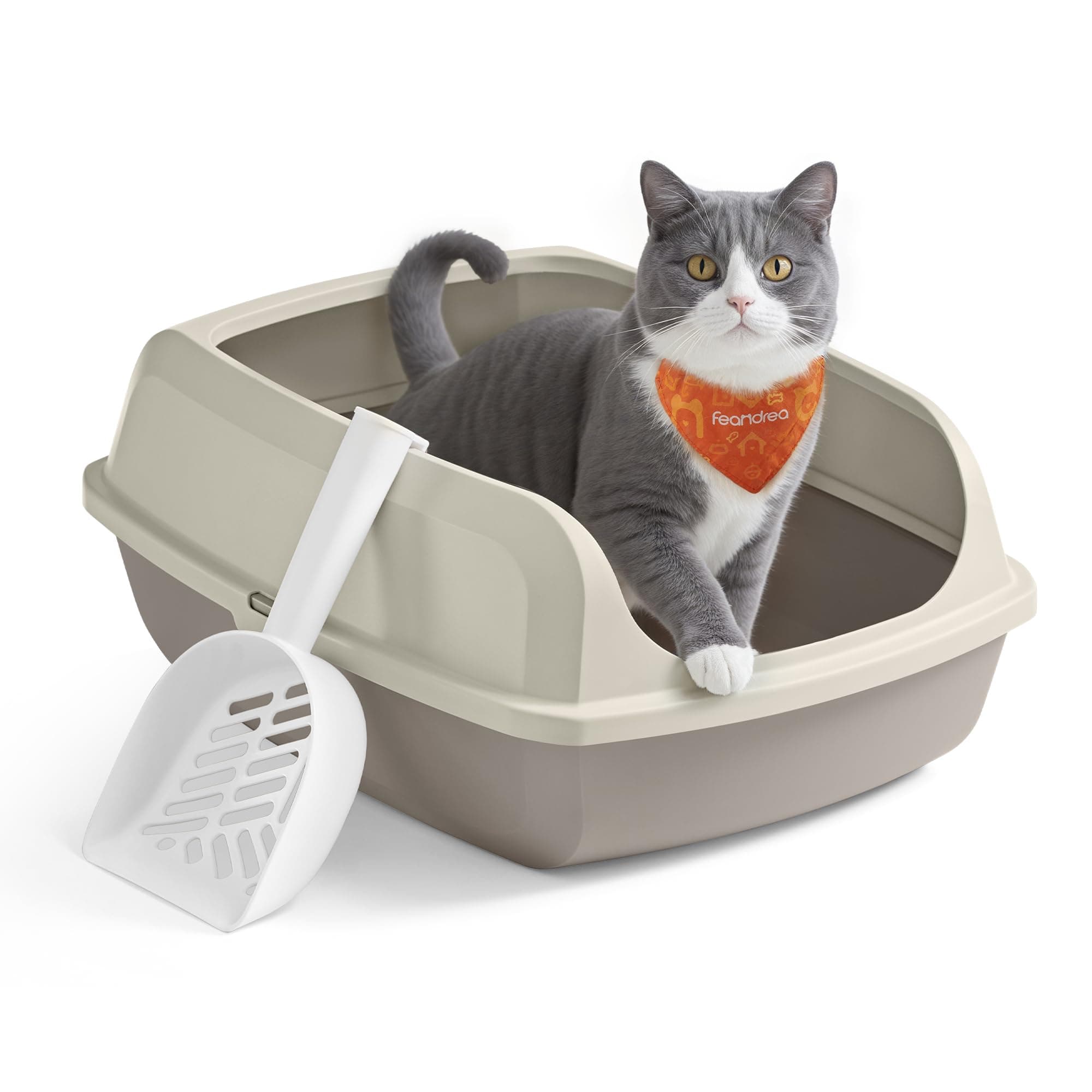 Feandrea Bac à Litière pour Chat, Parois Hautes, XL, Ouvert sur Le Dessus, avec Pelle, pour Chatons et Grands Chats, Beige Cappuccino PPT009LH01