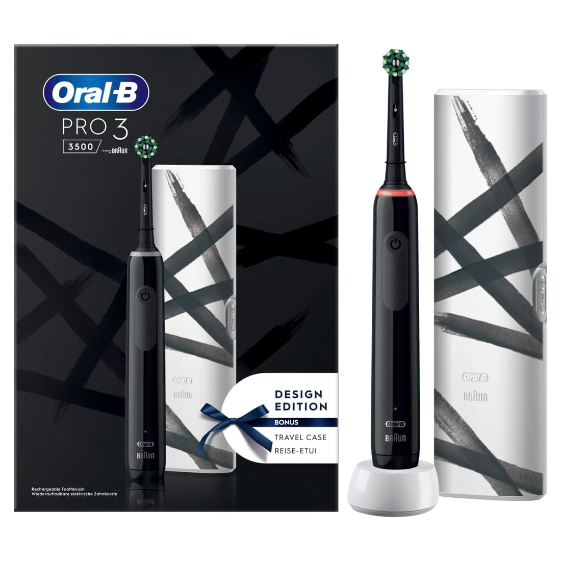 Oral-B Spazzolino Elettrico Ricaricabile Nero Pro 3 3500, 1 Testina, 1 Custodia Da Viaggio. 1 Spazzolino