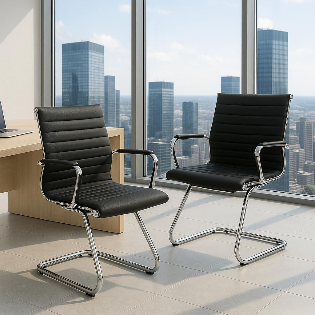 Ya-Home Chaise de Conférence Lot de 2 Chaise Bureau en Cuir PU avec Accoudoirs Chaise Visiteur Moderne avec Cadre Chromé, Noir