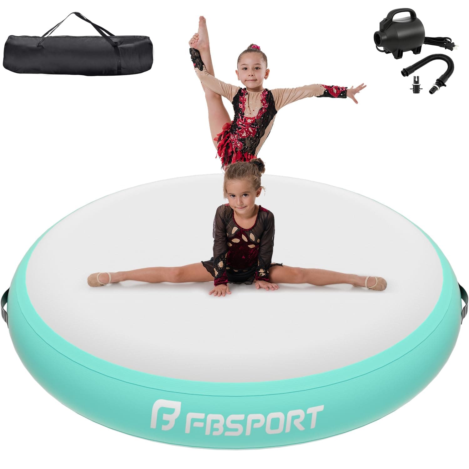 FBSPORT Airspot, 10/20/30CM Höhe Airtrack Matte, Durchmesser 70/100/140CM Aufblasbare Tumbling Matte Air Barrel, Air Tumbling Track Trainingsmatte mit Pumpe, Aufblasbare Gymnastikmatte, Turnmatte