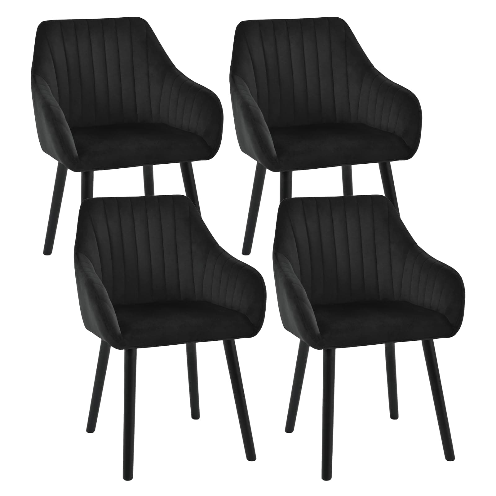 Goeurvant Chaises Noir Velours Salle à Manger avec Accoudoirs Lot de 4, Chaise de Cuisine Rembourrée et Pieds en Bois pour Salon Cuisine et Bureau