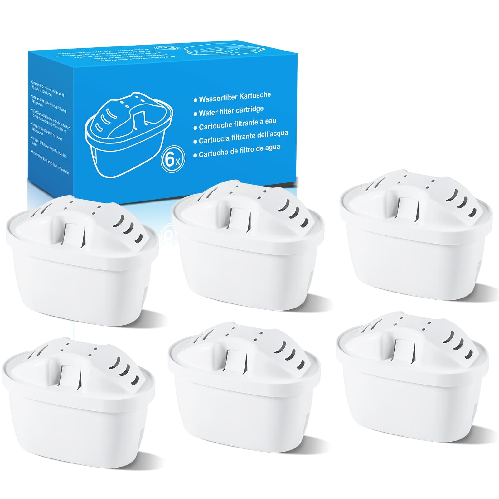Mutital lot de 6 Cartouches filtrantes pour l’eau, Compatibles avec les filtres Brita Maxtra+, Aquaphor, Dafi, et autres carafes filtrantes – Filtration au charbon actif (6)