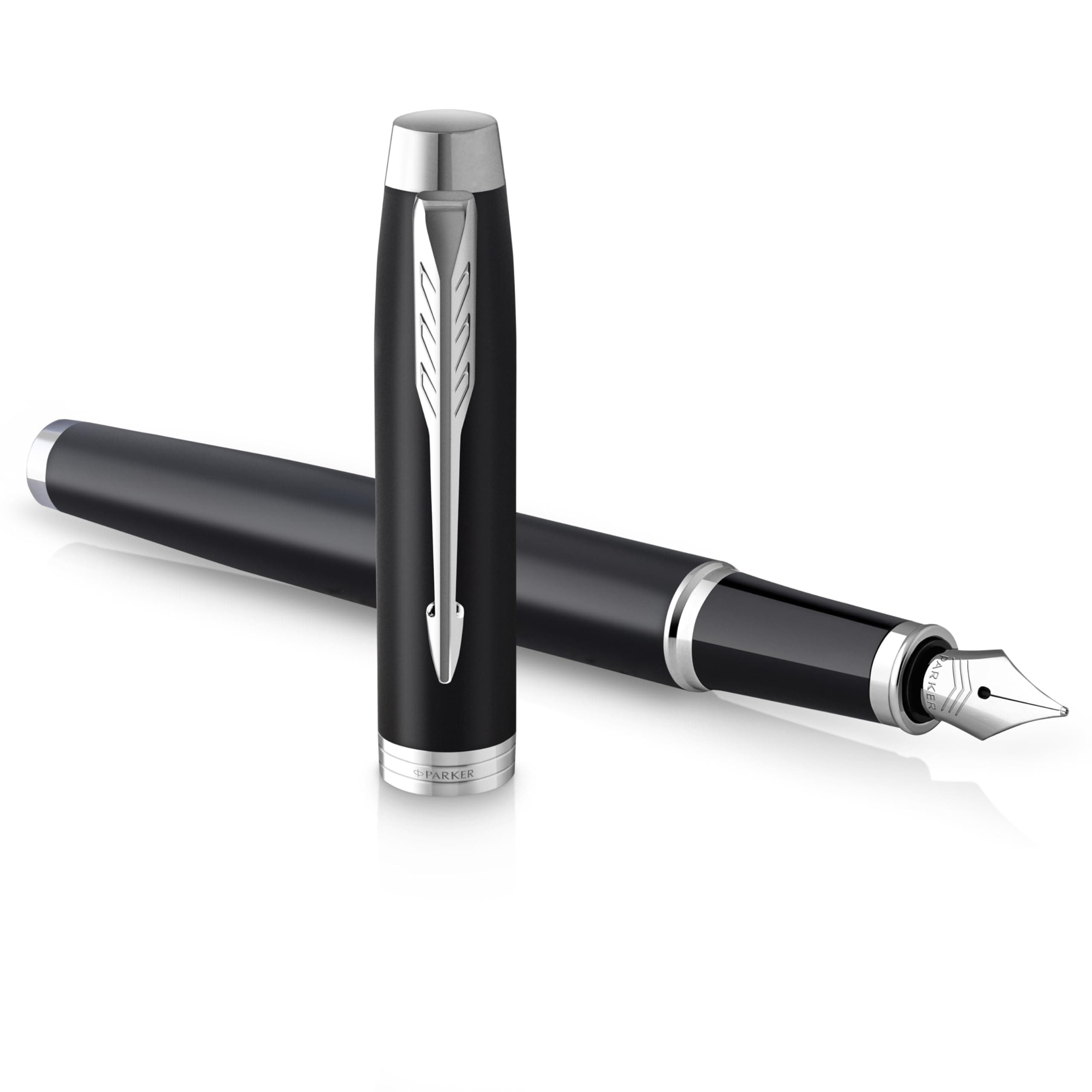 Parker IM Penna Stilografica | Nero Opaco con Puntale Cromato | punta fine con inchiostro blu | confezione regalo