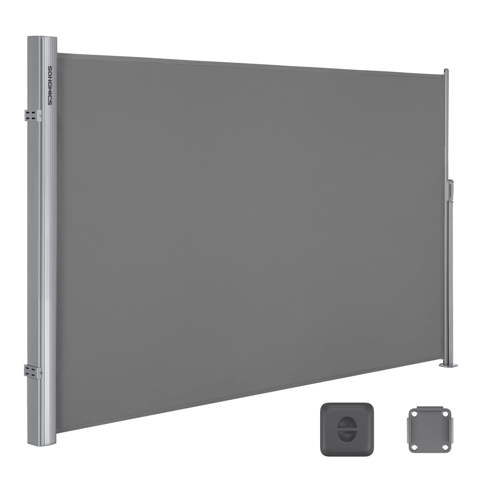 SONGMICS Store latéral en Aluminium Extensible 200 x 350 cm, Brise-Vue, Protection Solaire, occultant, pour Balcon, terrasse, Jardin, Gris GSA205G01