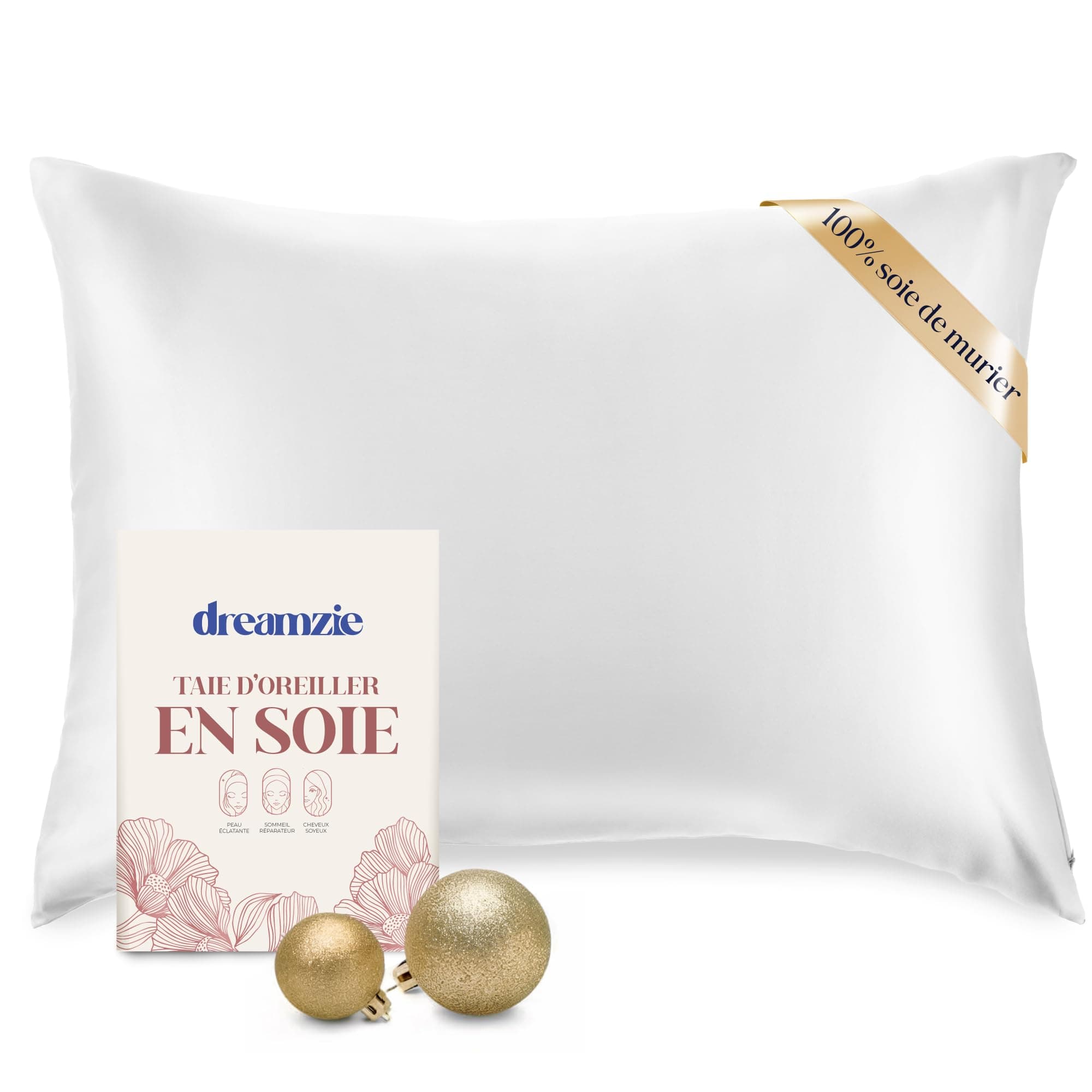 DREAMZIE Taie d Oreiller en Soie - 100% Soie Naturelle de mûrier - pour Les Cheveux et la Peau - 19 mm de Soie des Deux côtés - 1 unité - Perle - 50x70 cm
