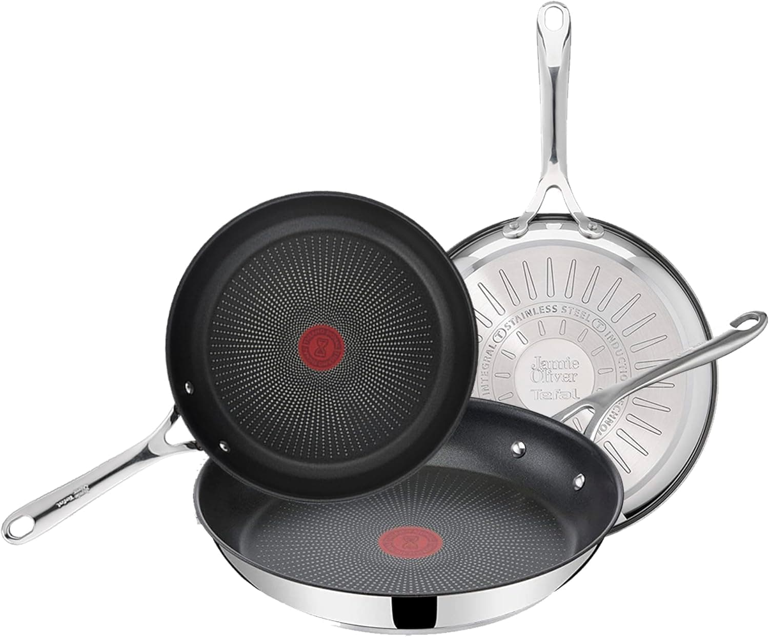Tefal Jamie Oliver Juego de 3 Sartenes 20/24/28 cm, compatible con inducción, indicador de temperatura Thermo, fácil limpieza, uso en lavavajillas, diseño duradero, set de cocina profesional