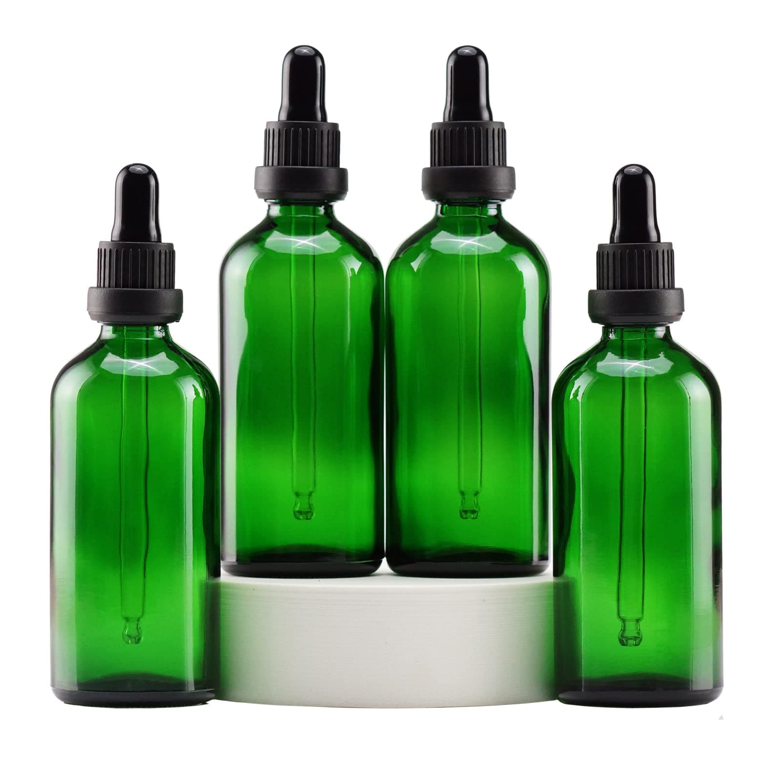 YIZHAO Verde Bottiglie Contagocce Vetro 100ml, con Pipette Contagocce Vetro,per Oli Essenziali, Aromaterapia, Laboratorio, Fragranze, Cosmetici, Viaggio - 4 Pcs
