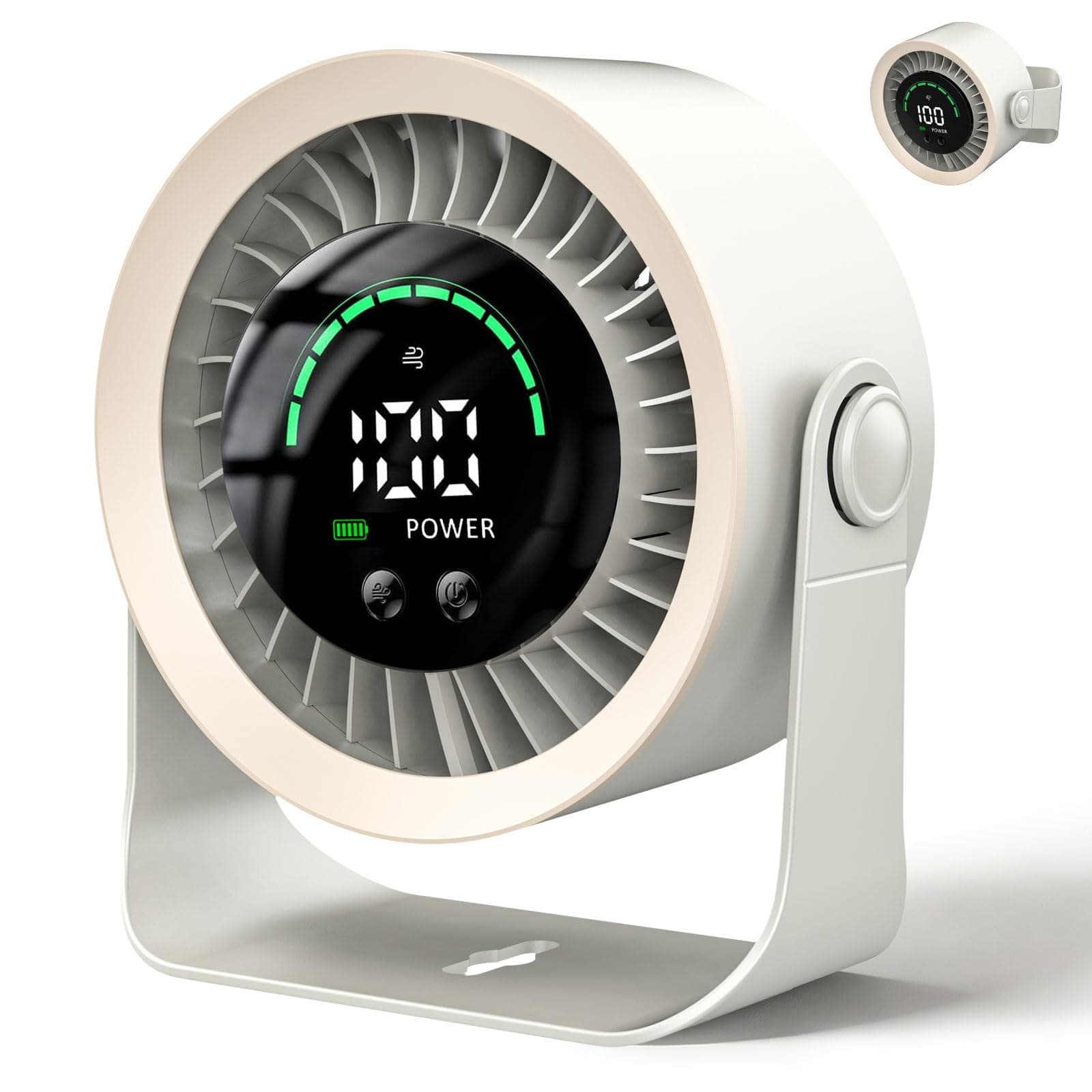 DDKJ Ventilador de Mesa Silencioso,100 Ajustes Continuos,Pantalla LED,4000mAh USB Recargable,Batería Hasta 13 Horas,2 en 1 Ventilador de Escritorio/Pared para Casa,Oficina, Cocina-Blanco