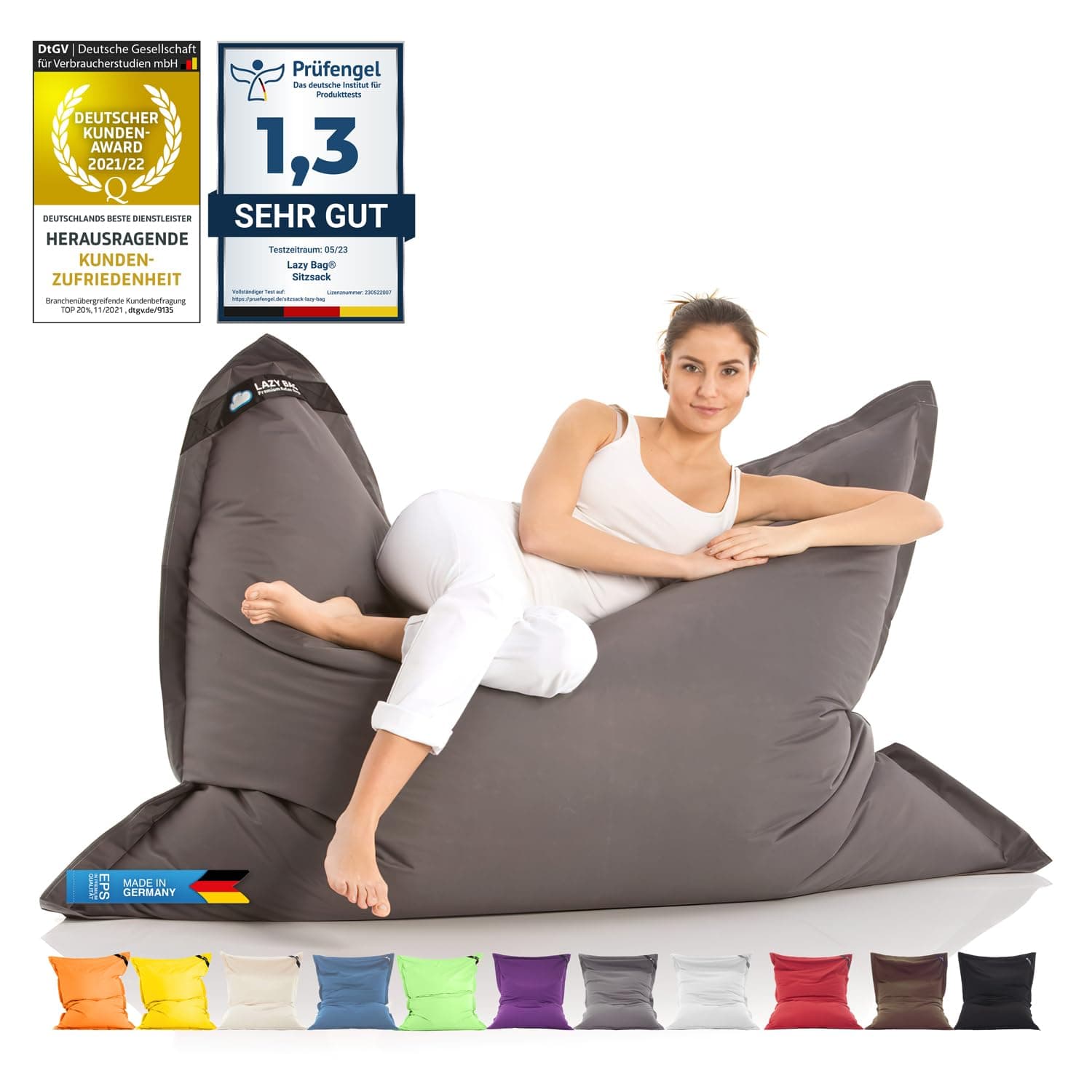 Bean Bag Chaise géante à sac de haricots XXL Intérieur et extérieur, salon, balcon, jardin, sac de haricots 400L pour enfants et adultes 180 x 140 cm (Nylon, Gris foncé)