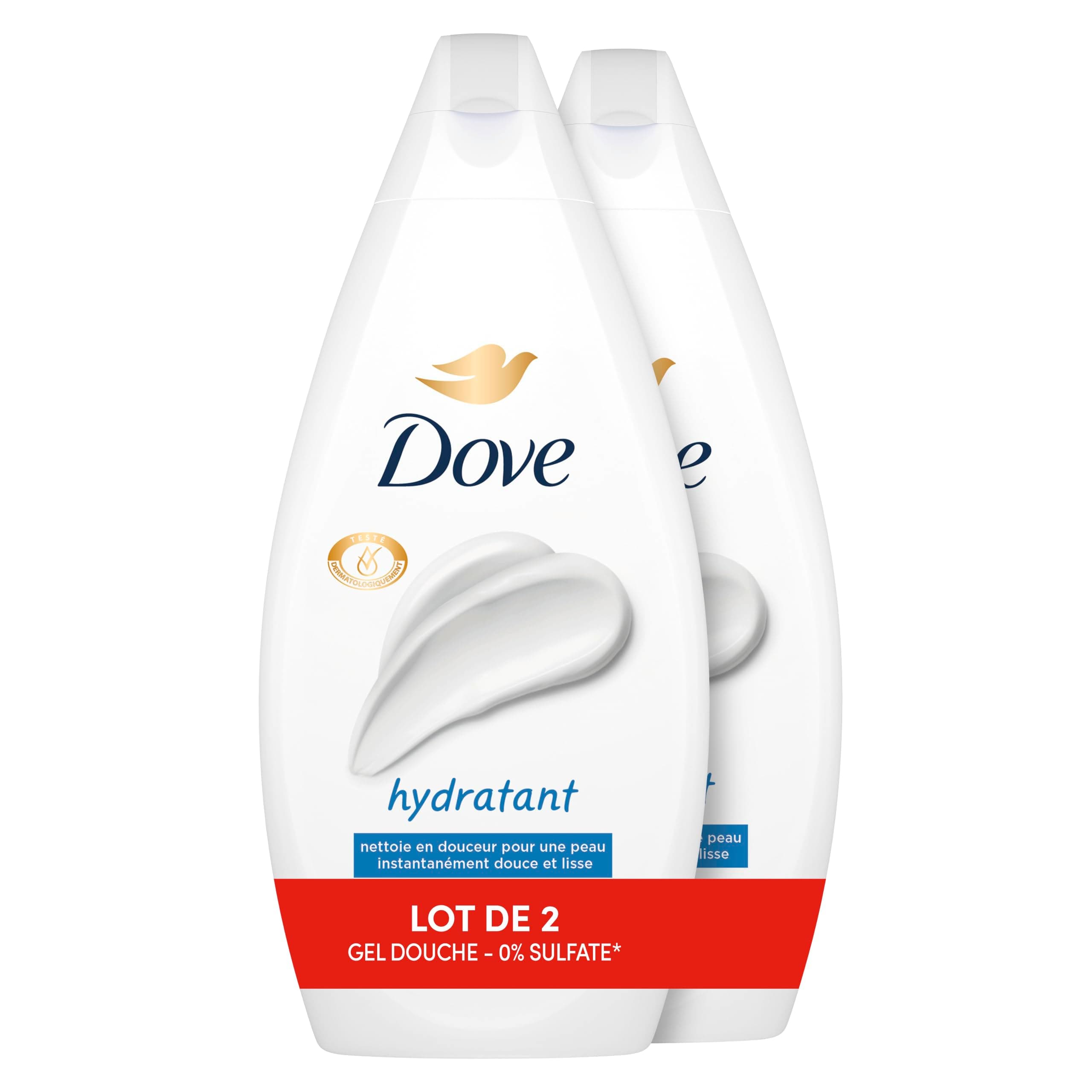 DOVE - Gel Douche - Essentiel Hydratant - Nettoie en douceur et adoucit la peau - Testé dermatologiquement - 0% Sulfate (lot promo de 2x 450ml)