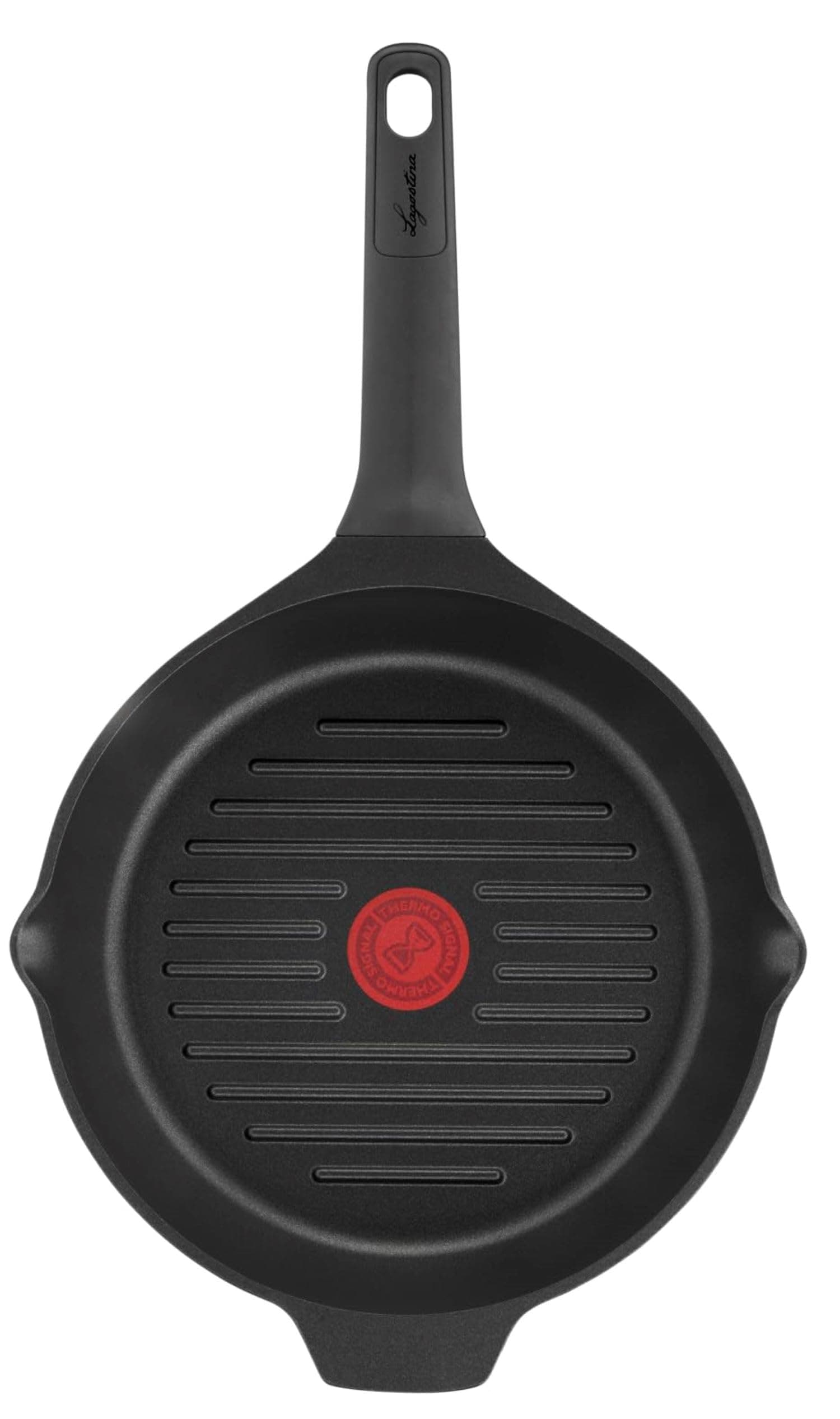 Lagostina Aroma Grill Bistecchiera Antiaderente Rotonda in Alluminio Pressofuso Ø 26 cm, Padella Induzione, Gas e Forno con Indicatore Cottura Thermo-Signal e Rivestimento Titanium