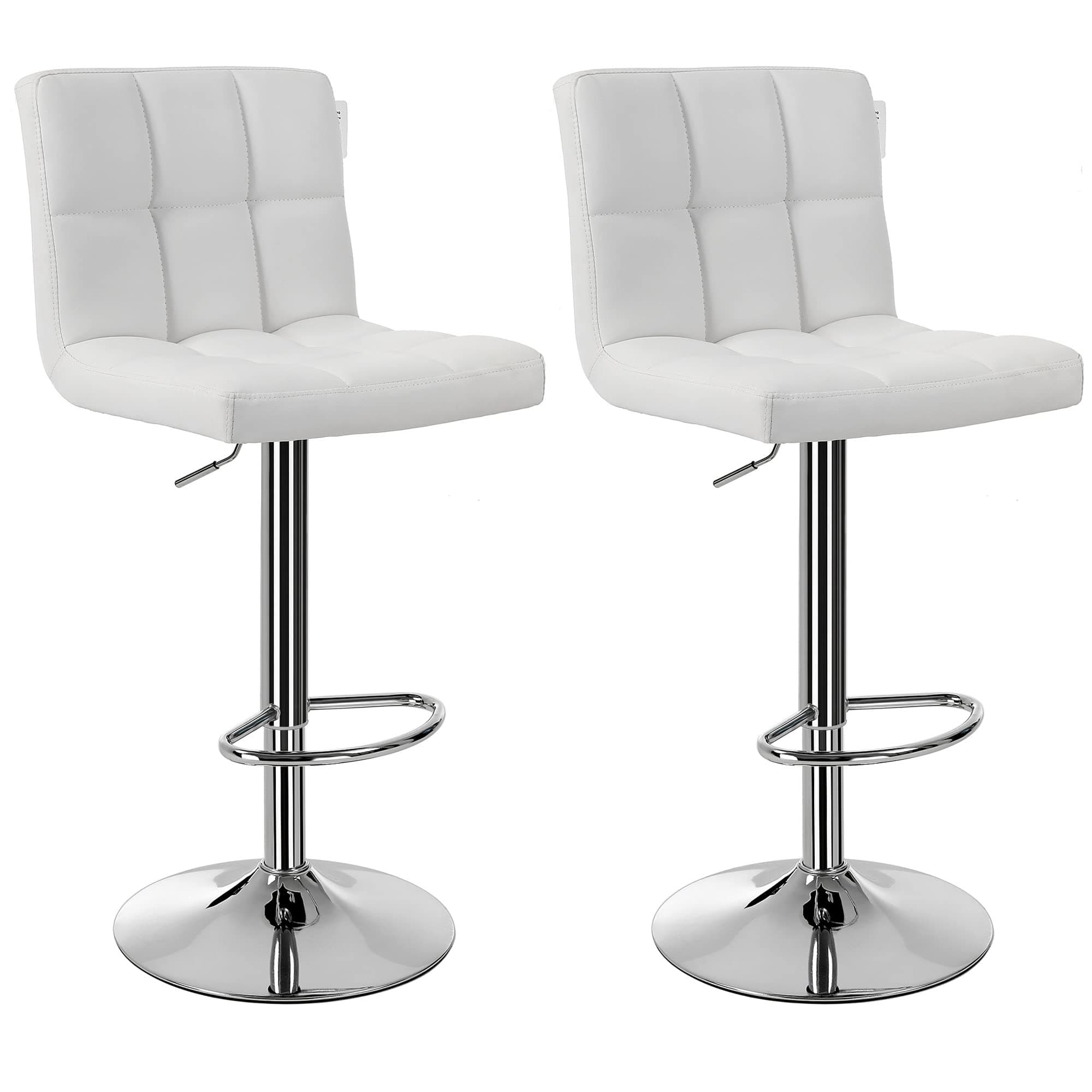 SONGMICS 2 x Taburetes de Bar con Respaldo regulable en altura y giratorio cromado de cuero sintético Blanco LJB64W