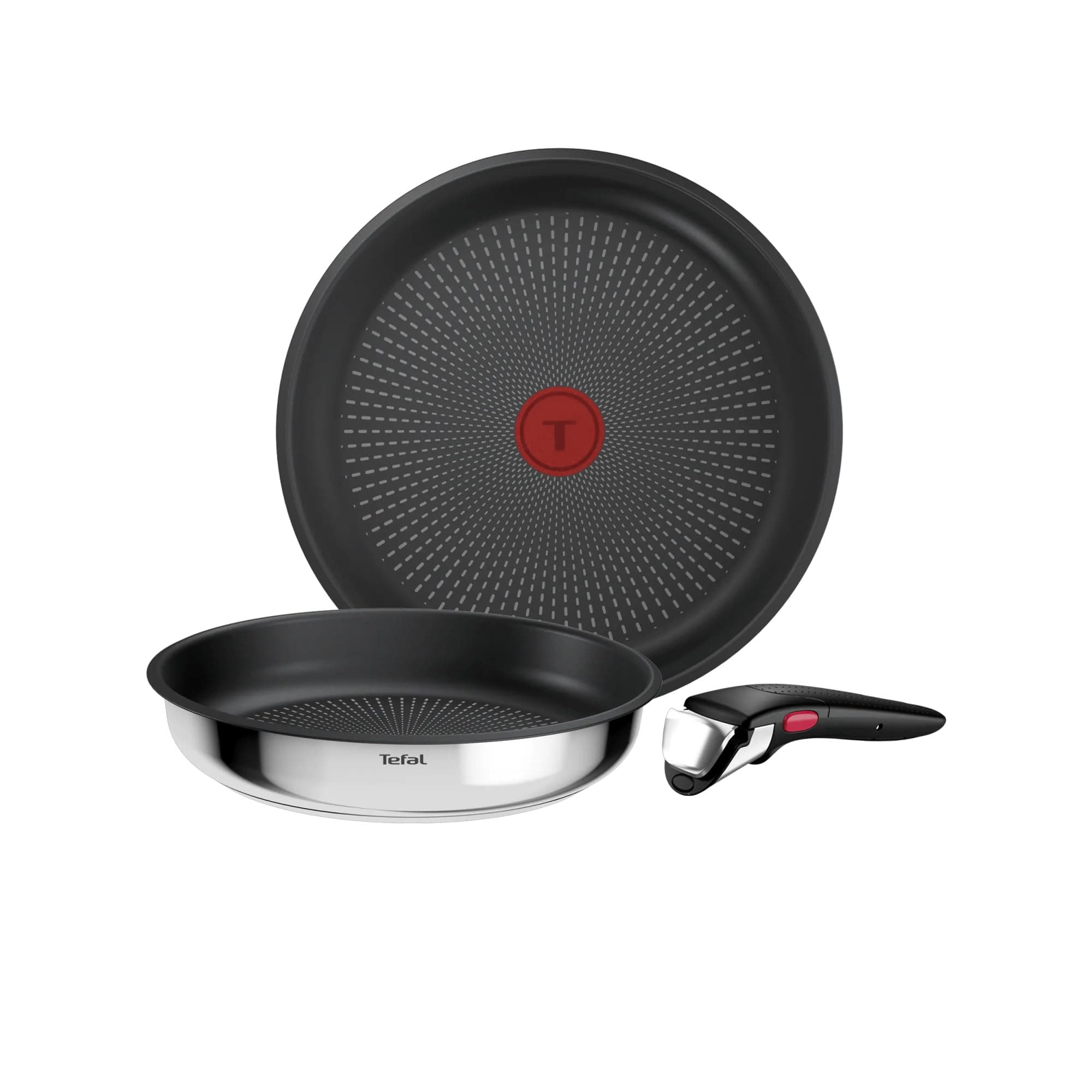 Tefal - Ingenio Comfort Max Batterie de cuisine - Antiadhésif - 3 pièces | Poêle empilable gain de place - Poignée amovible robuste - Revêtement antiadhésif Titanium - Compatible induction et four