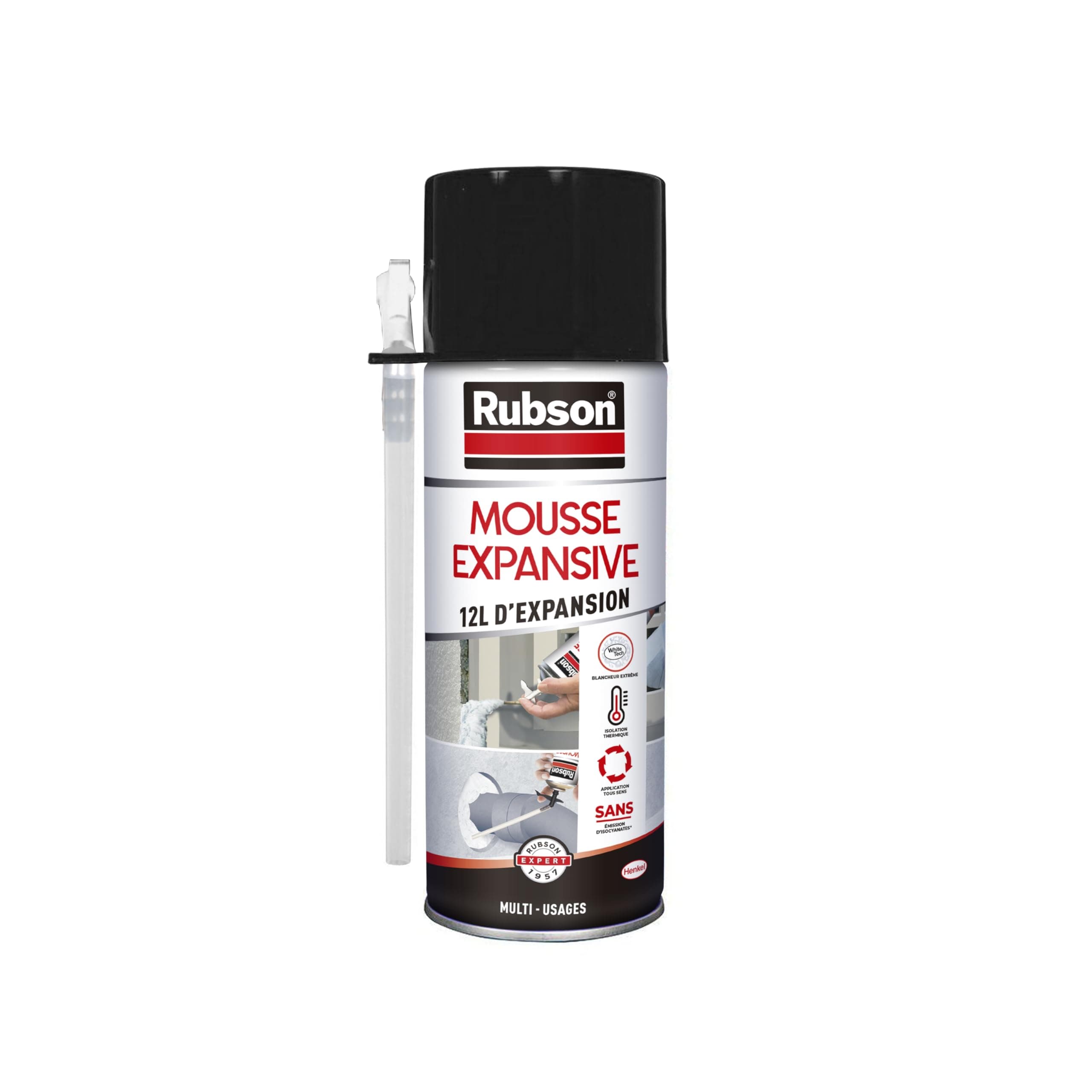 Rubson | Mousse Expansive Multi-Usages (aérosol de 300 ml) Blanche – Mousse polyuréthane pour isolation, calage et rebouchage – Mousse blanche avec 12 litres d'expansion
