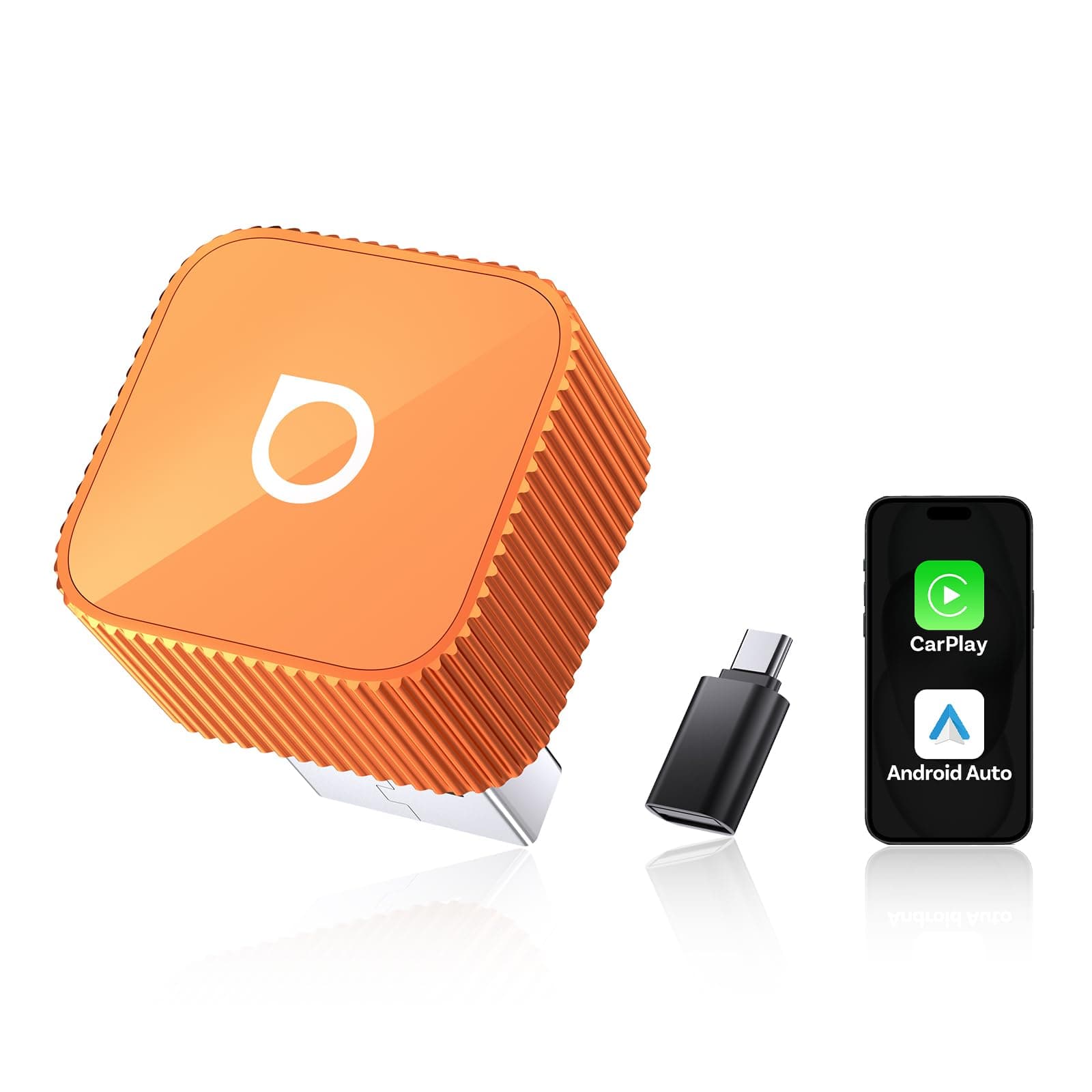 OTTOCAST (2026 Aggiornato 2 in 1 Adattatore Wireless CarPlay & Android Auto, Mini Slim per iOS 10+ & Android 11+, Supporto Multi-Utente, Plug & Play, Connessione Veloce (Arancione, Tipo A+C)