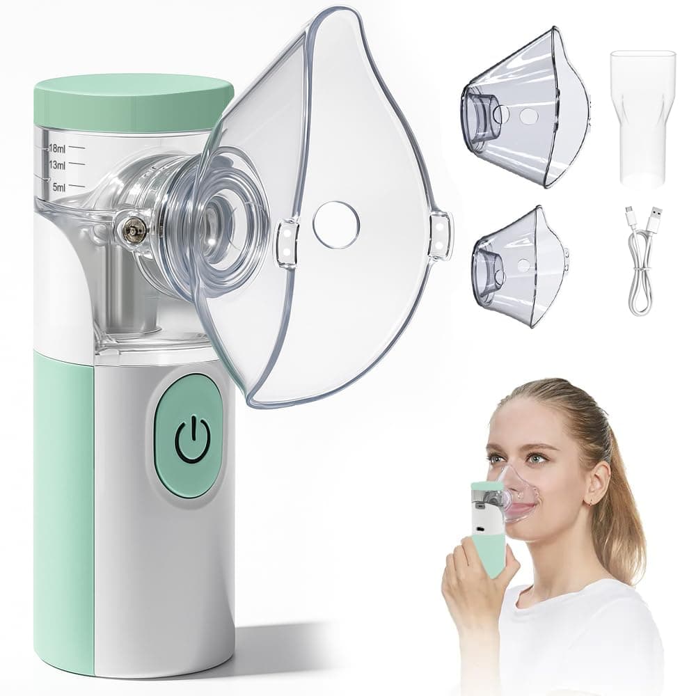 Aerosol Portatile Silenzioso, Macchina Aerosol Ricaricabile,Atomizzazione e assorbimento ad alta efficienza,Kit con 2 Maschere e 1 Boccaglio,per Adulti e Bambini