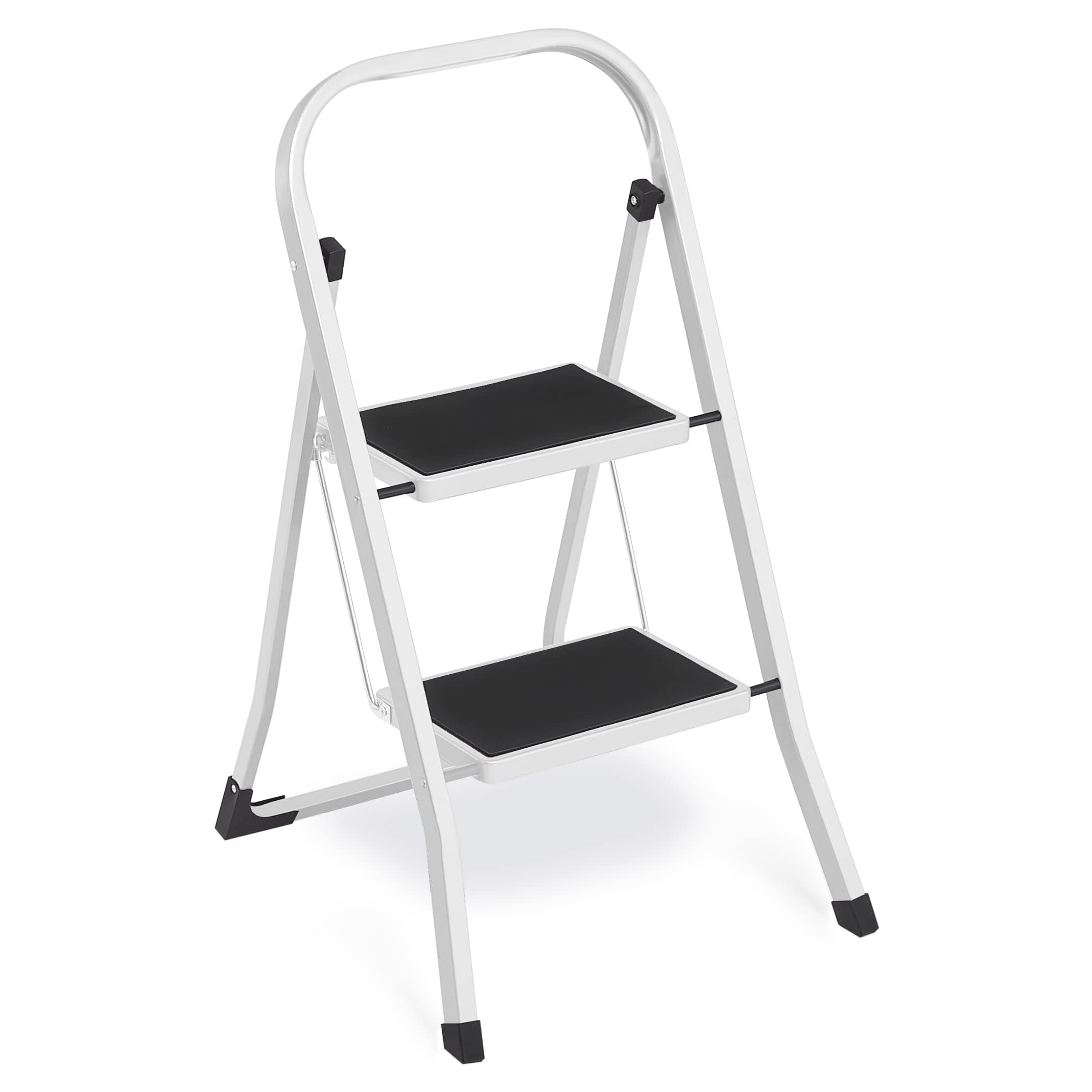 SONGMICS Scaletta, Scala a 2 Gradini, Scaletta Pieghevole, Chiusura di Sicurezza per Piegamento, Facile da Riporre, Portante 150 kg, Bianco Semplice GSL12WT