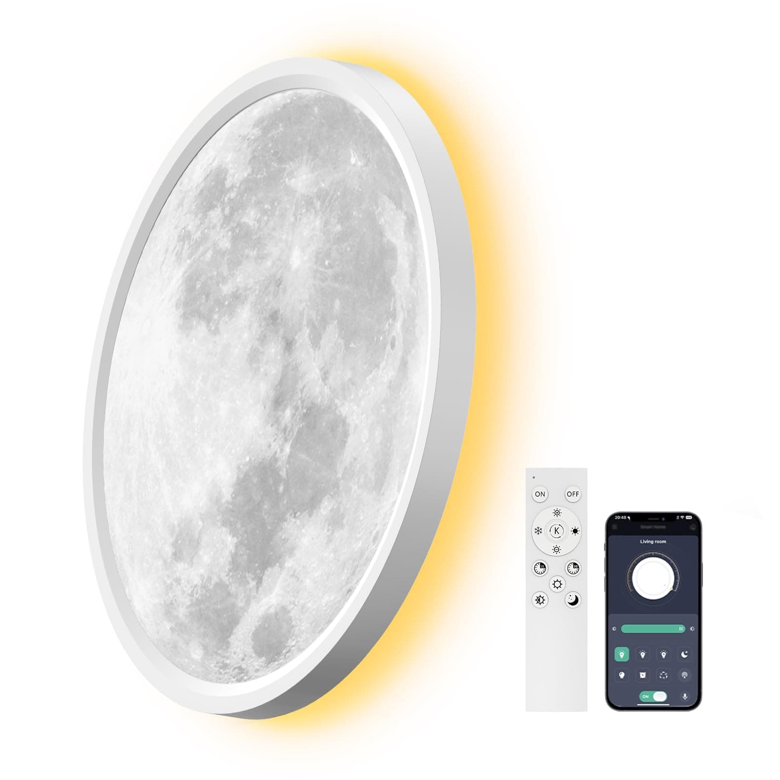 AIKVSXER Plafón LED Moonlight Ø40 cm de 33W, Lámpara de Techo Impermeable IP44, 3000K–6500K con Función de Memoria y Temporizador, para Dormitorios, Habitaciones Infantiles, Cocinas y Comedores