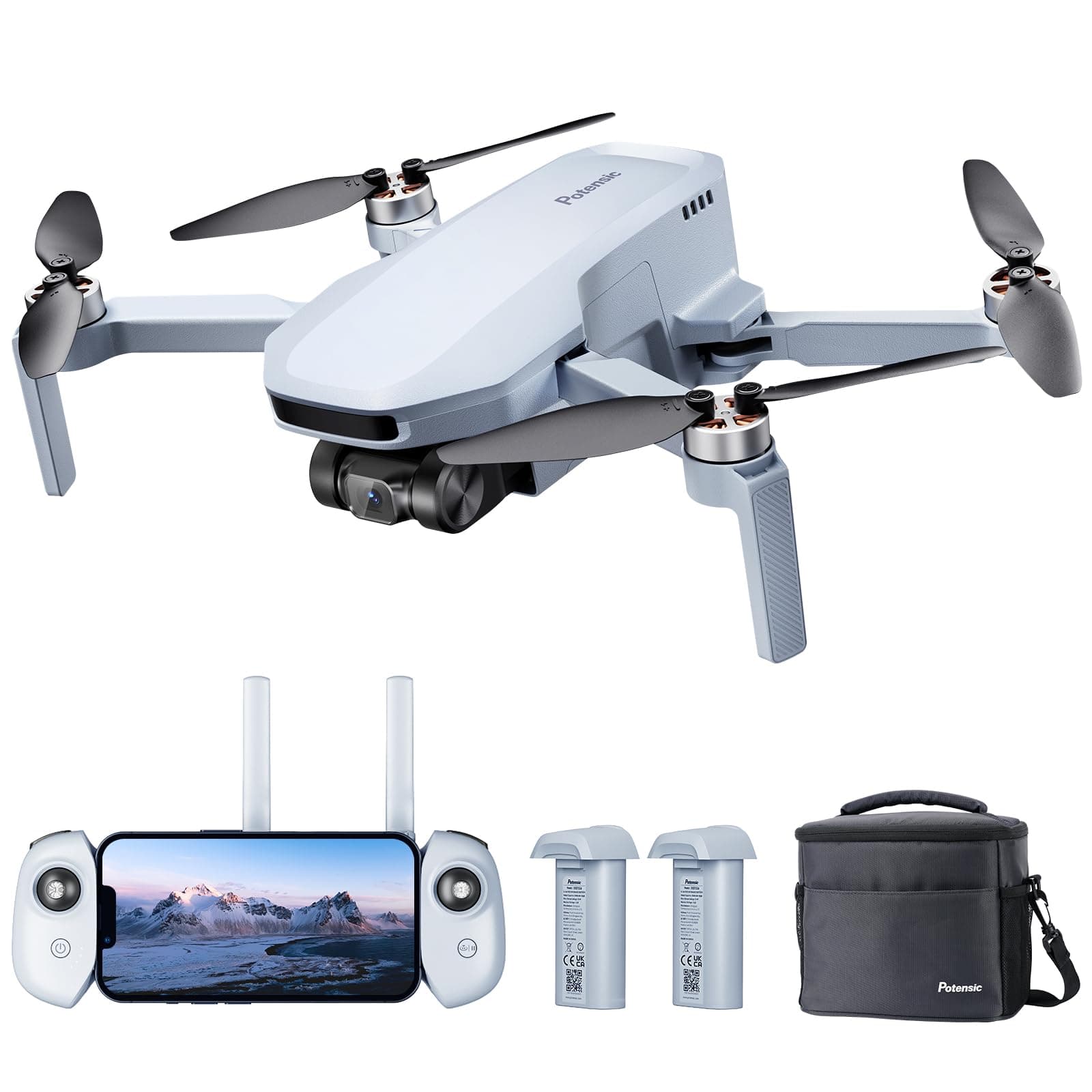 Potensic ATOM SE Combo GPS Drone con Cámara 4K, 62 Mins de Vuelo, Menos de 249g, EIS, Max 4KM Transmisión, Velocidad Max 16m/s, Tecnología ShakeVanish, FPV con Auto-Retorno para Adulto, C0