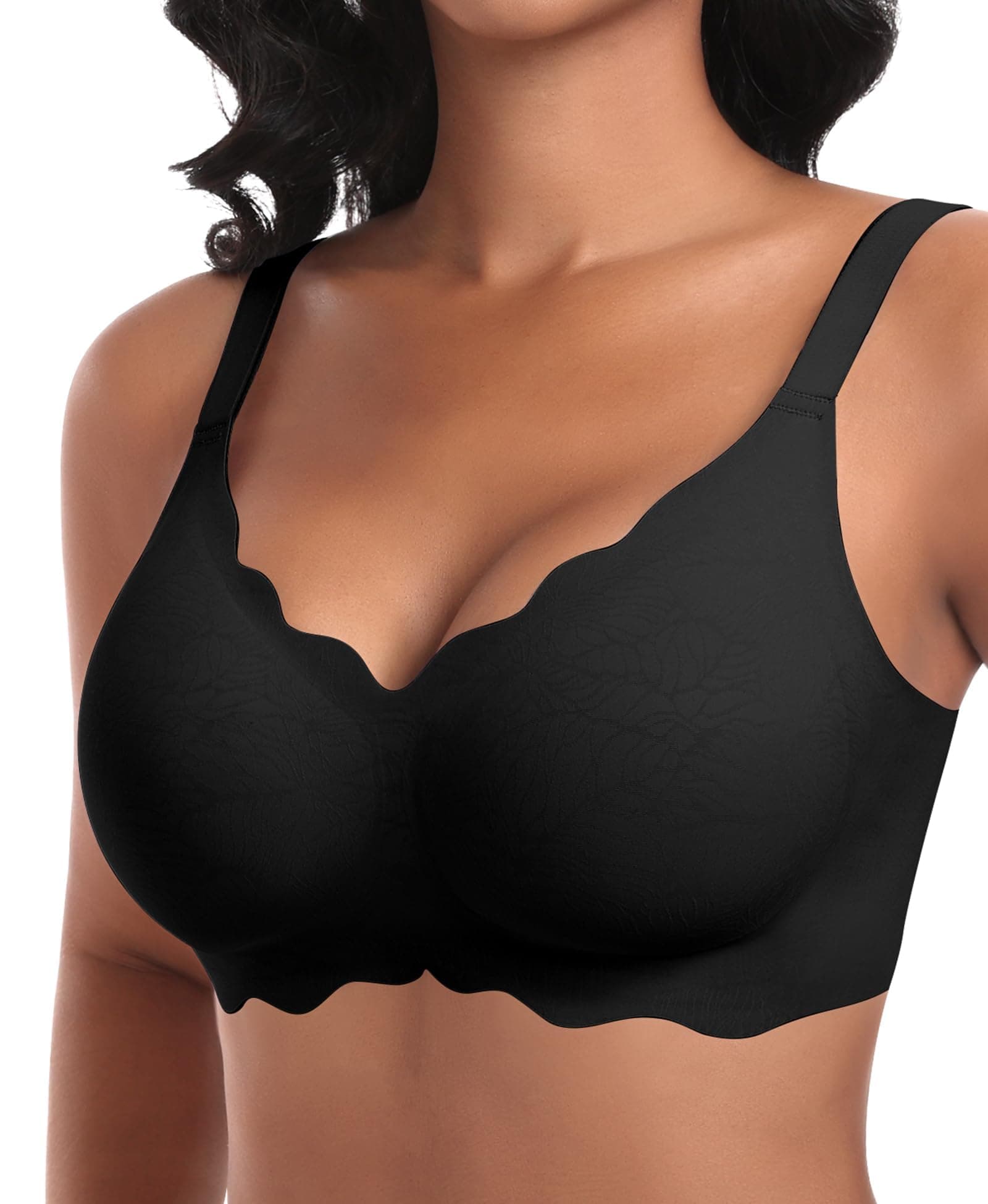 Ganado Soutien-Gorge Femme sans Armature Sexy Col en V Brassiere avec Coussinets Bralette sans Coutures Classiques Brassière Maintien