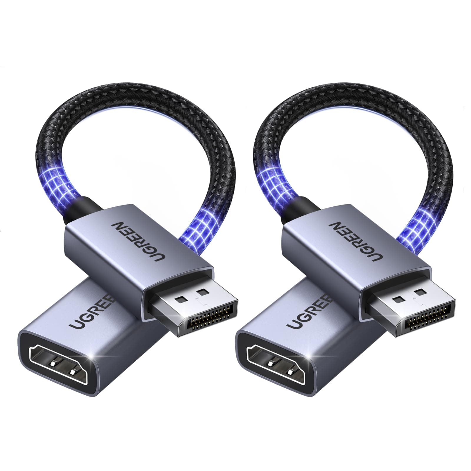 UGREEN 4K Displayport auf HDMI Adapter 2 Stücke 4K@30Hz 2K@60Hz 1080P@120Hz, Unidirektional DP auf HDMI, Kompatibel mit Laptop PC Monitor Grafikkarten TV Projektor HP Dell AMD GPU NVIDIA