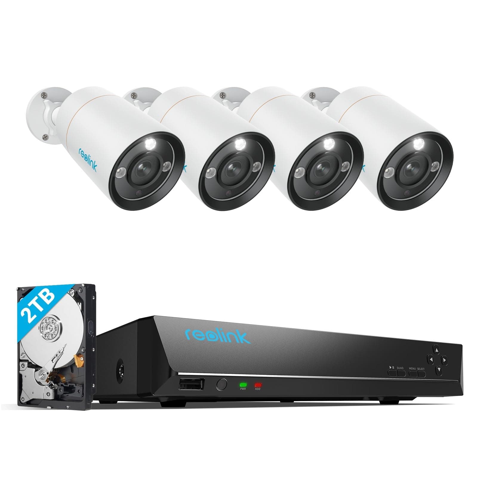 Reolink 12MP Kit Caméra Surveillance, 4X 12MP Caméra IP PoE, Détection de Personne/Véhicule, Audio Bidirectionnel, Kit Vidéo Surveillance avec 8CH 2To NVR, Vision Nocturne en Couleur, RLK8-1200B4-A