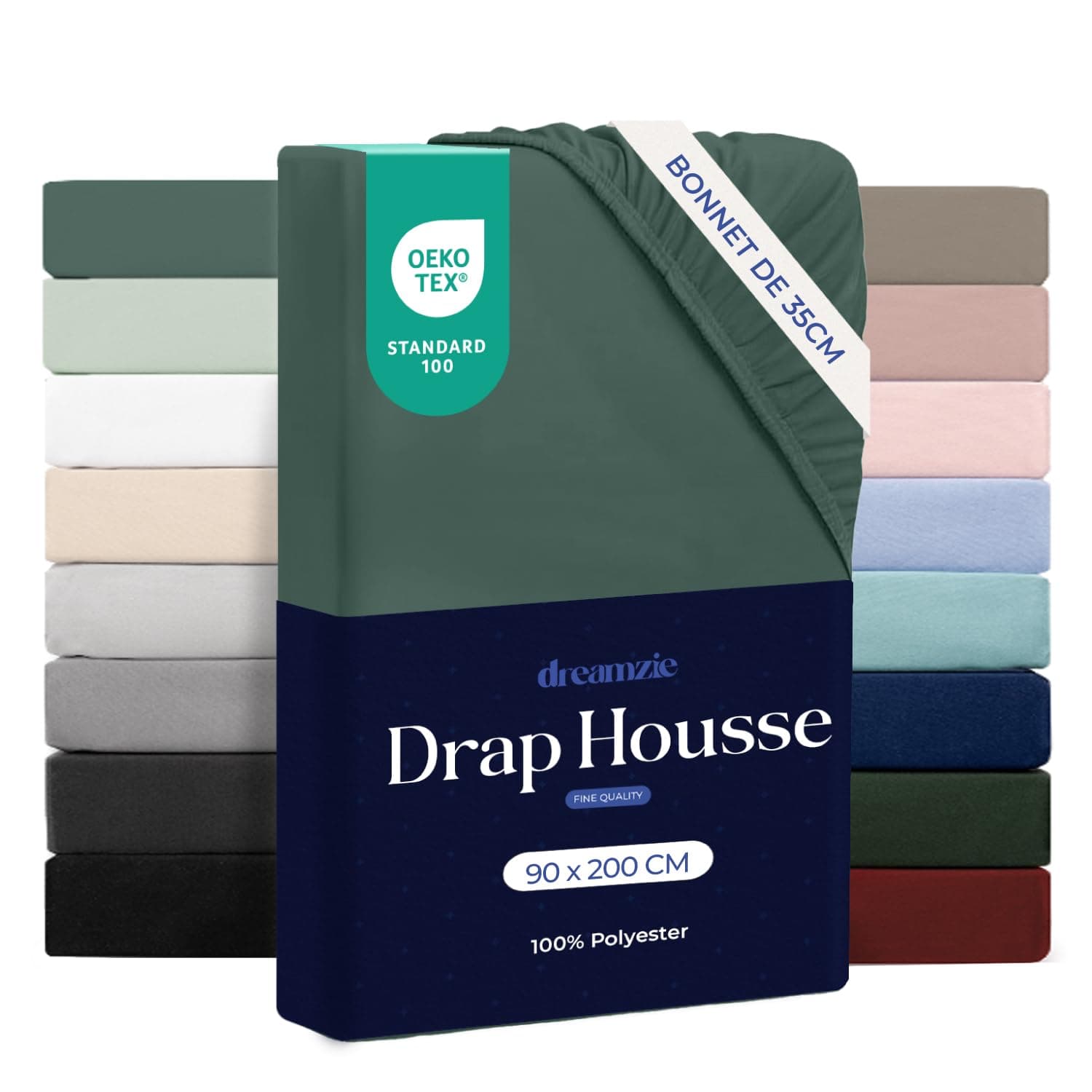 Dreamzie - Drap Housse 90x200 Bonnet 35 cm | Microfibre Ultra Douce - Matelas Épais - Oeko-Tex | Confort, Respirabilité, Entretien Facile - Vert Pétrole
