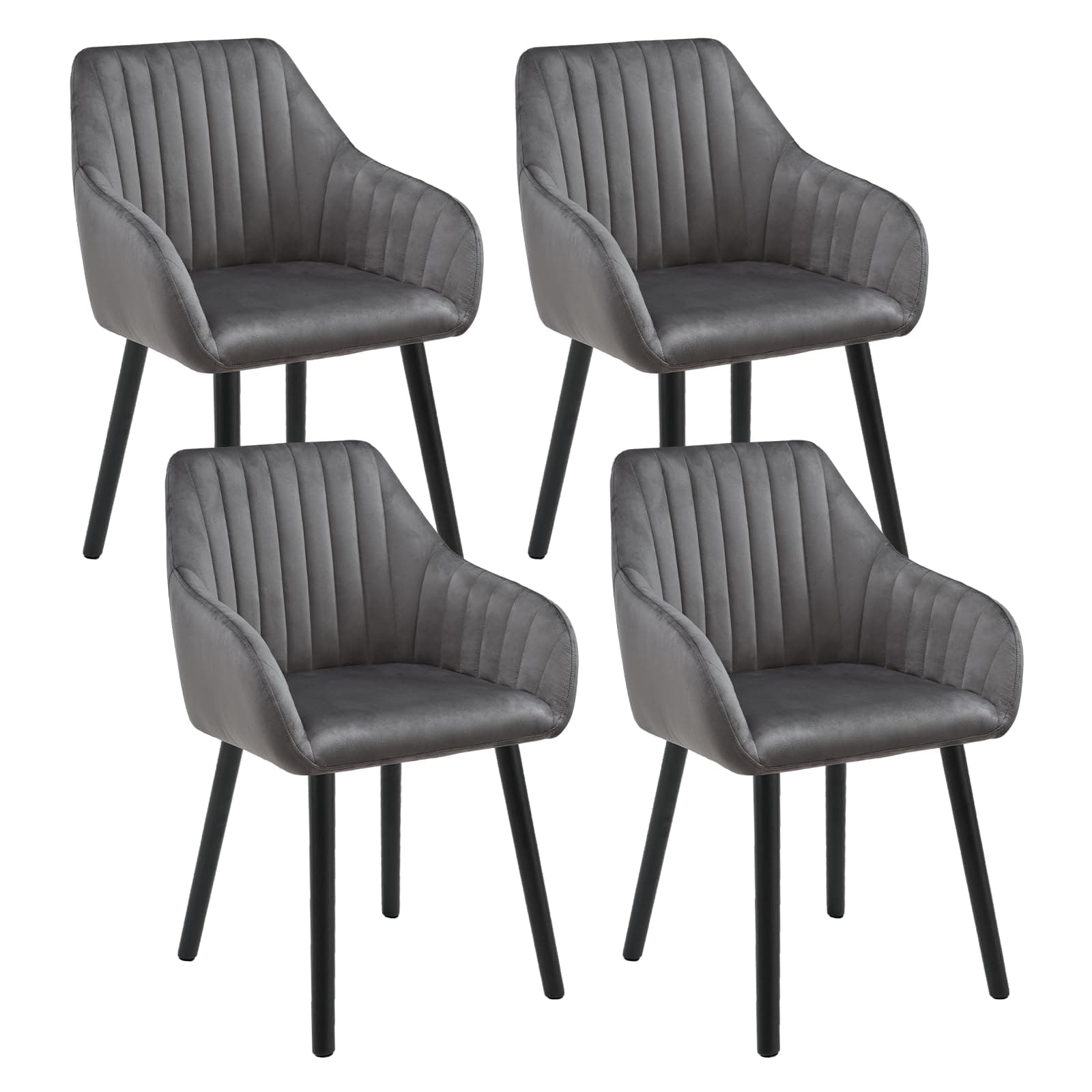 Goeurvant Juego de 4 sillas de Comedor Nordicas con reposabrazos, sillas de Comedor, tapizadas de Terciopelo, Silla de salón, Silla de Cocina, Gris Oscuro