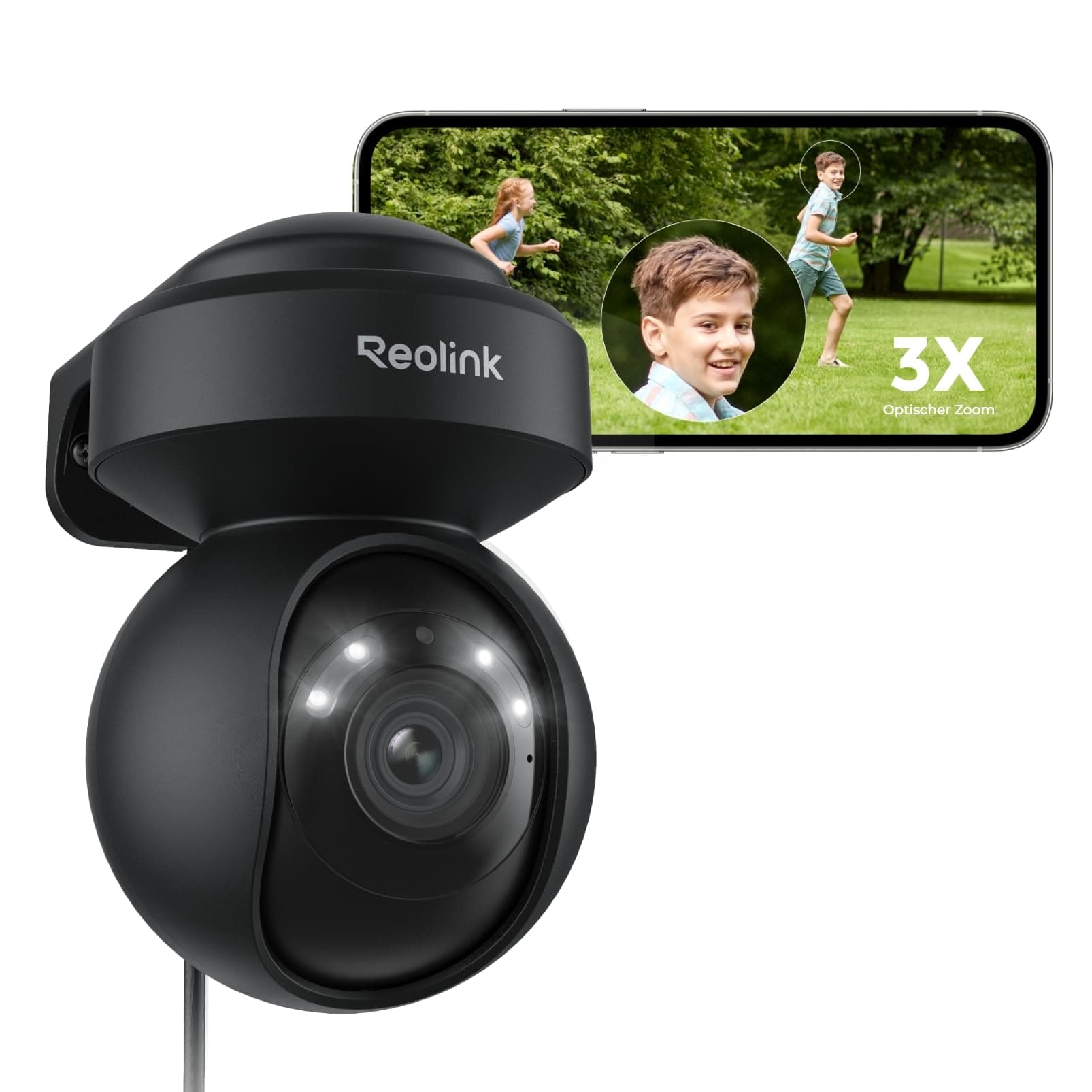 Reolink 5MP PTZ Überwachungskamera Aussen WLAN, 3X Optischer Zoom, 2,4/5GHz WLAN Kamera Outdoor mit Automatischer Verfolgung, Personen-/Fahrzeugerkennung, Vollfarb-Nachtsicht, E1 Outdoor Schwarz