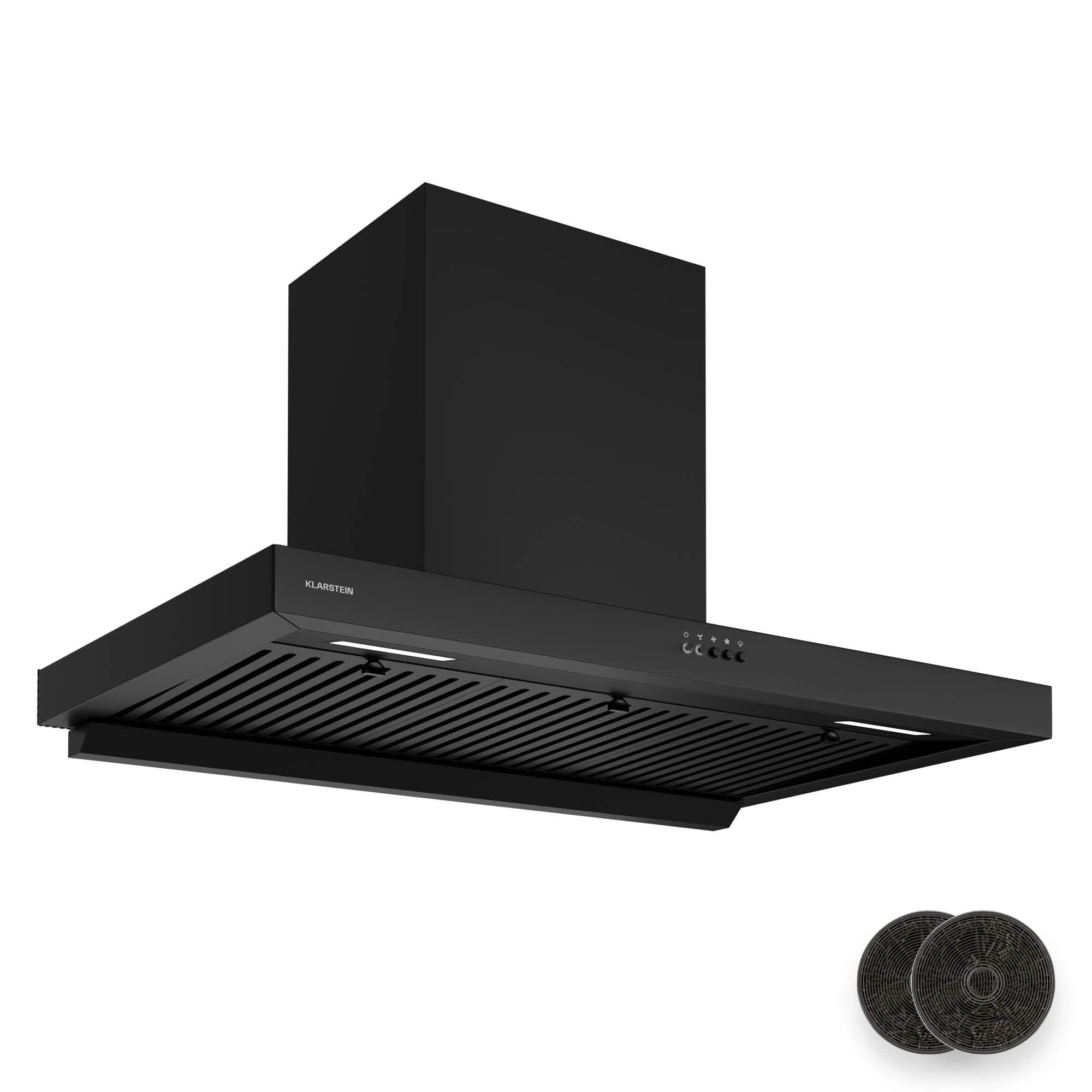 Klarstein AeroClean Hotte aspirante - 90 cm Hotte murale, 721 m³/h Boost, CEE A++, LED 3800-4200 K, Silencieuse 52 dB, Filtres à Chicanes & Charbon, Noire