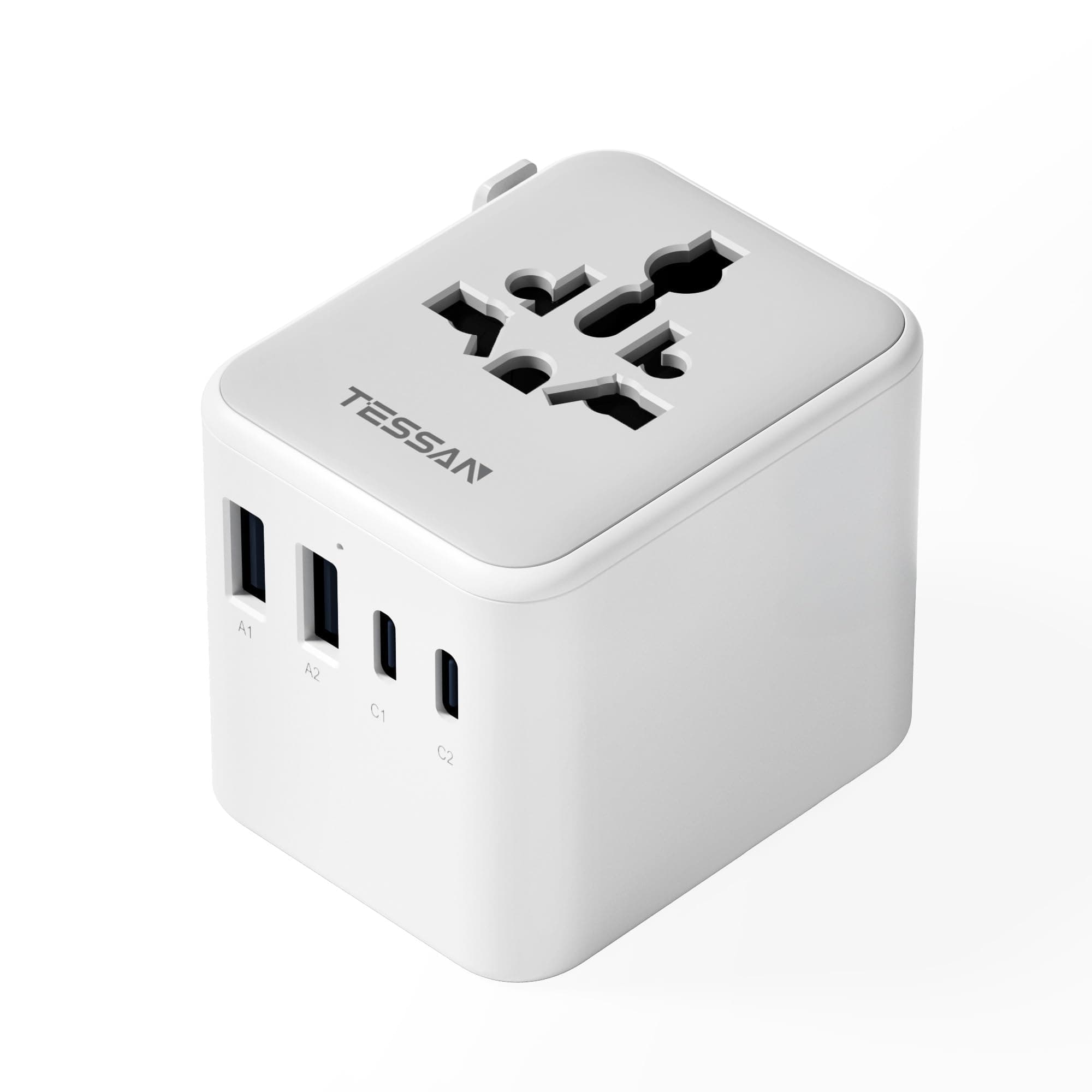 TESSAN Adaptateur Prise Universelle, Chargeur Universel avec 2 USB C et 2 USB A, Adaptateur Universel de Voyage France vers Anglaise UK Irlande USA Canada Australie Chine Japon Thaïlande