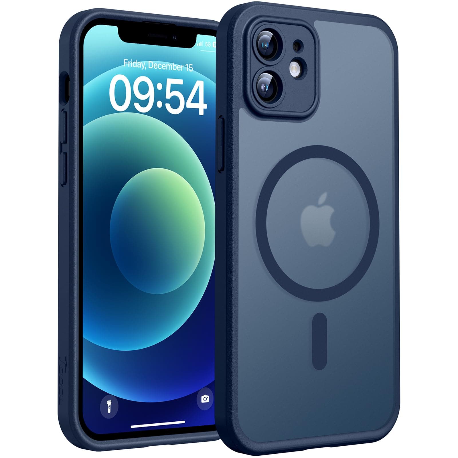 TOCOL Cover Magnetica per iPhone 12 6,1 Pollic, Compatibile con MagSafe, Protezione Fotocamera Integrata, Custodia Antiurto Traslucida Opaca, Blu