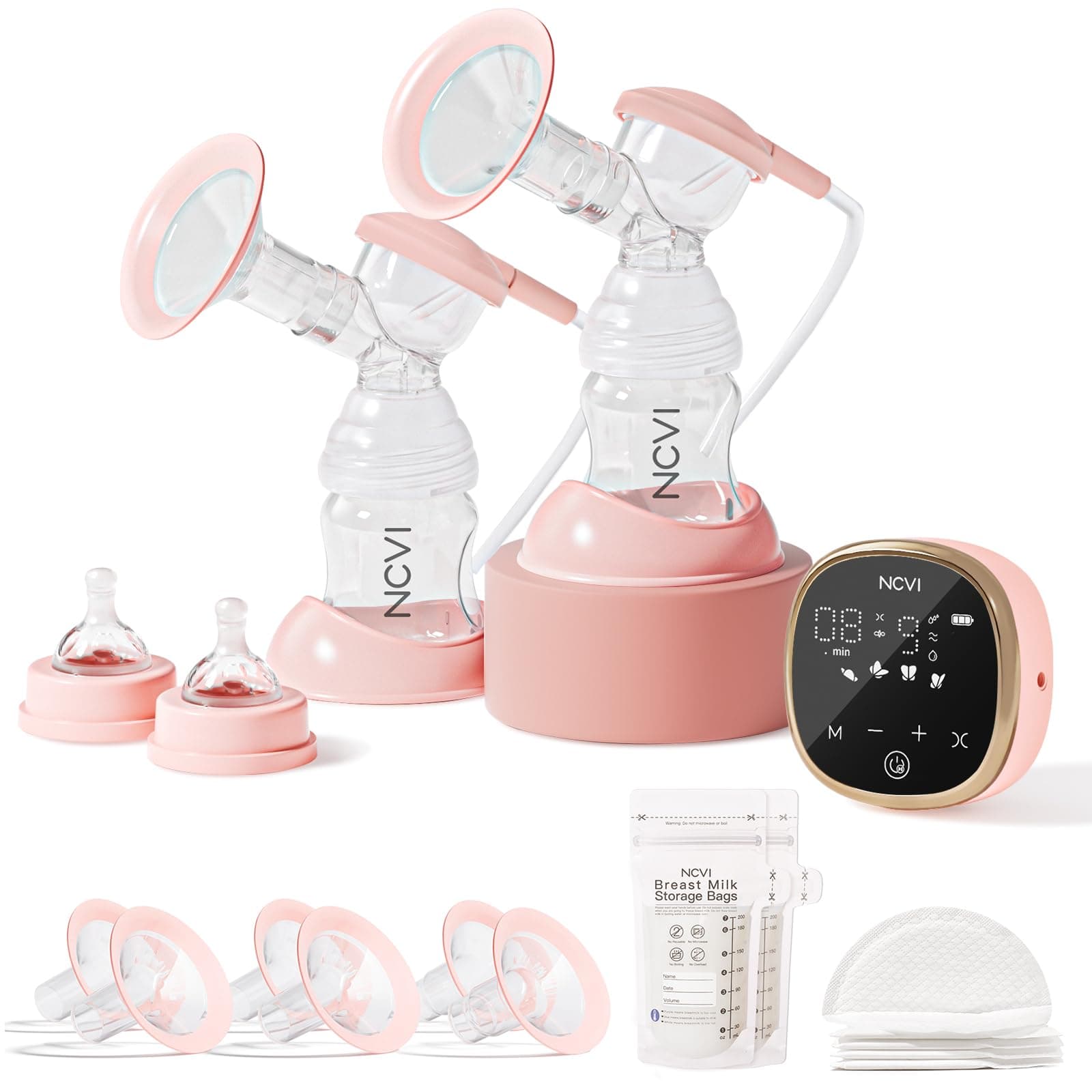 NCVI Tire Lait Electrique, Tire Lait Électrique Double, 4 Modes et 9 Niveaux, Pompe d'allaitement Électrique Portable, Bride de 21/24/28/32mm