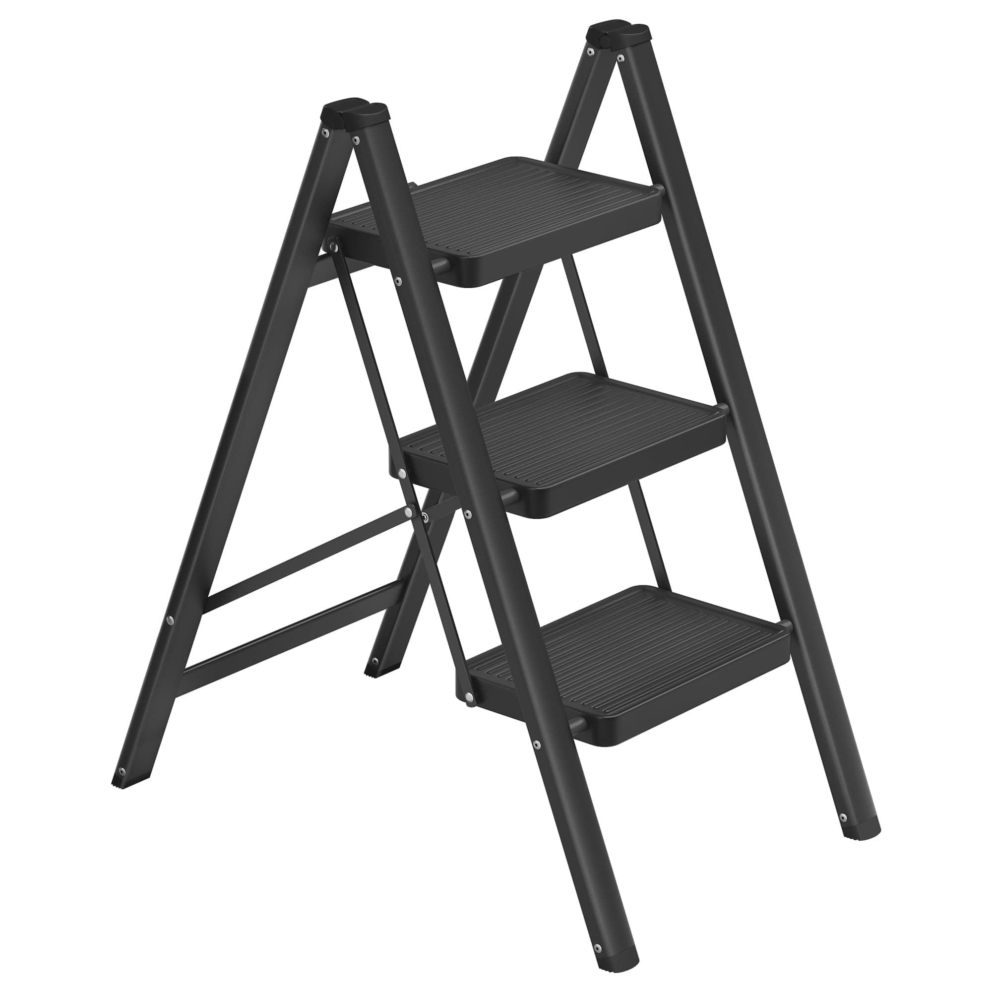 SONGMICS Trittleiter, Tritthocker klappbar, Klappleiter 3 Stufen, bis 150 kg belastbar, Leiter, aus Stahl, einfach zu verstauen, für Haushalt Büro, schwarz, 73,5 x 43,4 x 85,5 cm GSL103BZ01