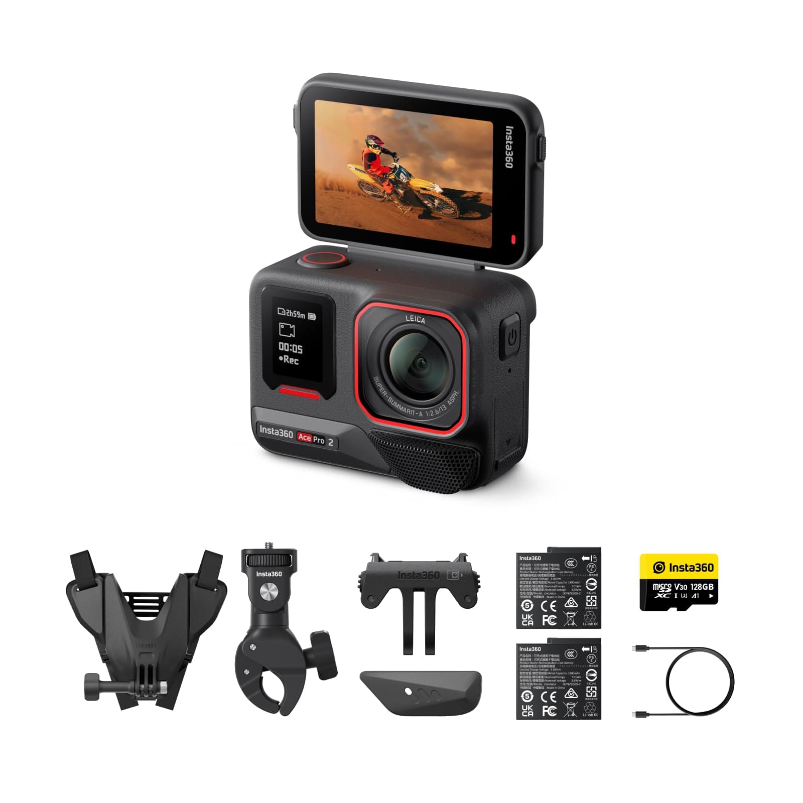 Insta360 Ace Pro 2 - Action Camera impermeabile 8K progettata in collaborazione con Leica, sensore da 1/1,3", doppio chip AI, luce bassa, audio superiore, schermo flip e editing AI per vlog